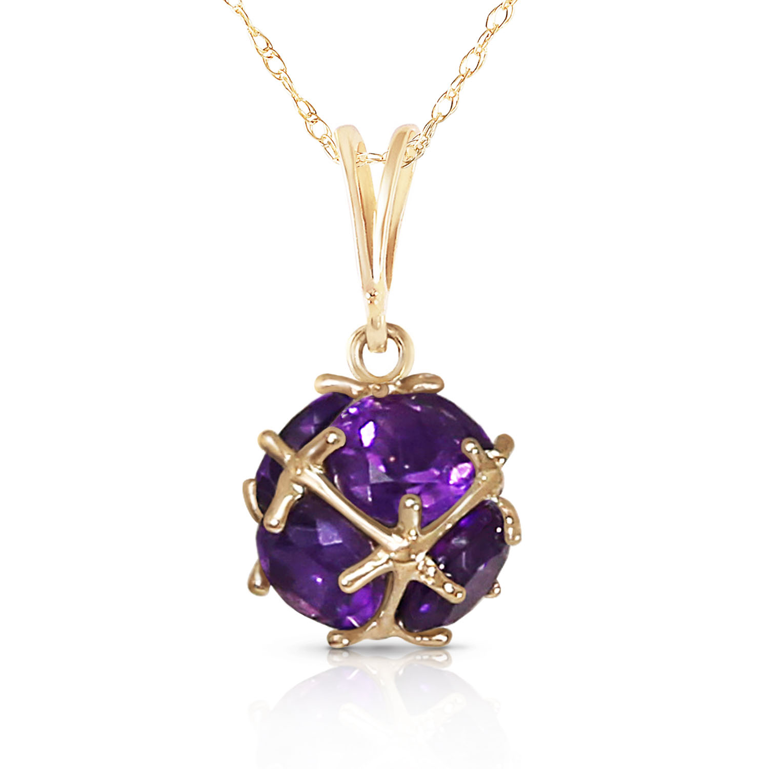 14K Solid Gold Necklace with Natural Amethysts