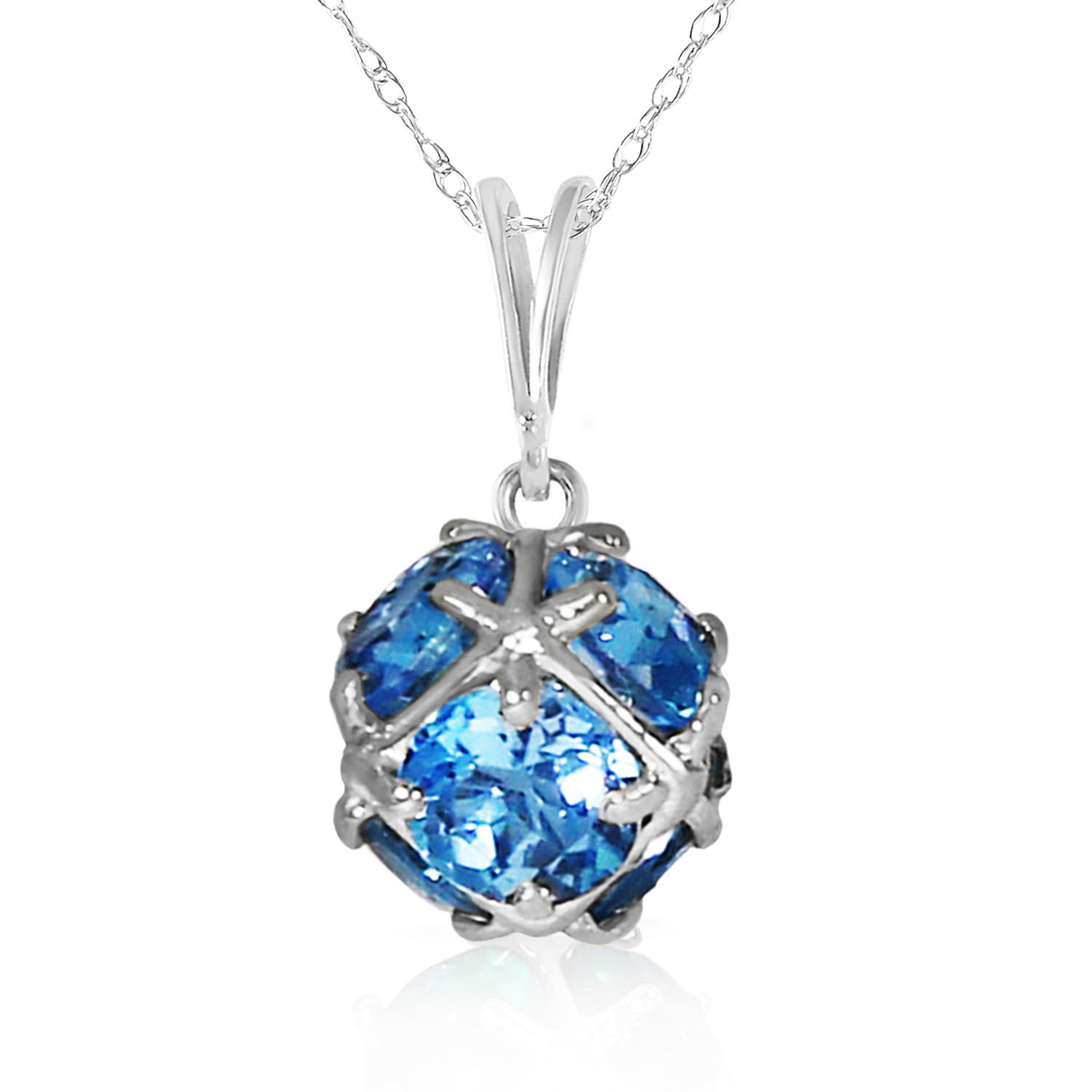 14K Solid White Gold Necklace with Natural Blue Topaz
