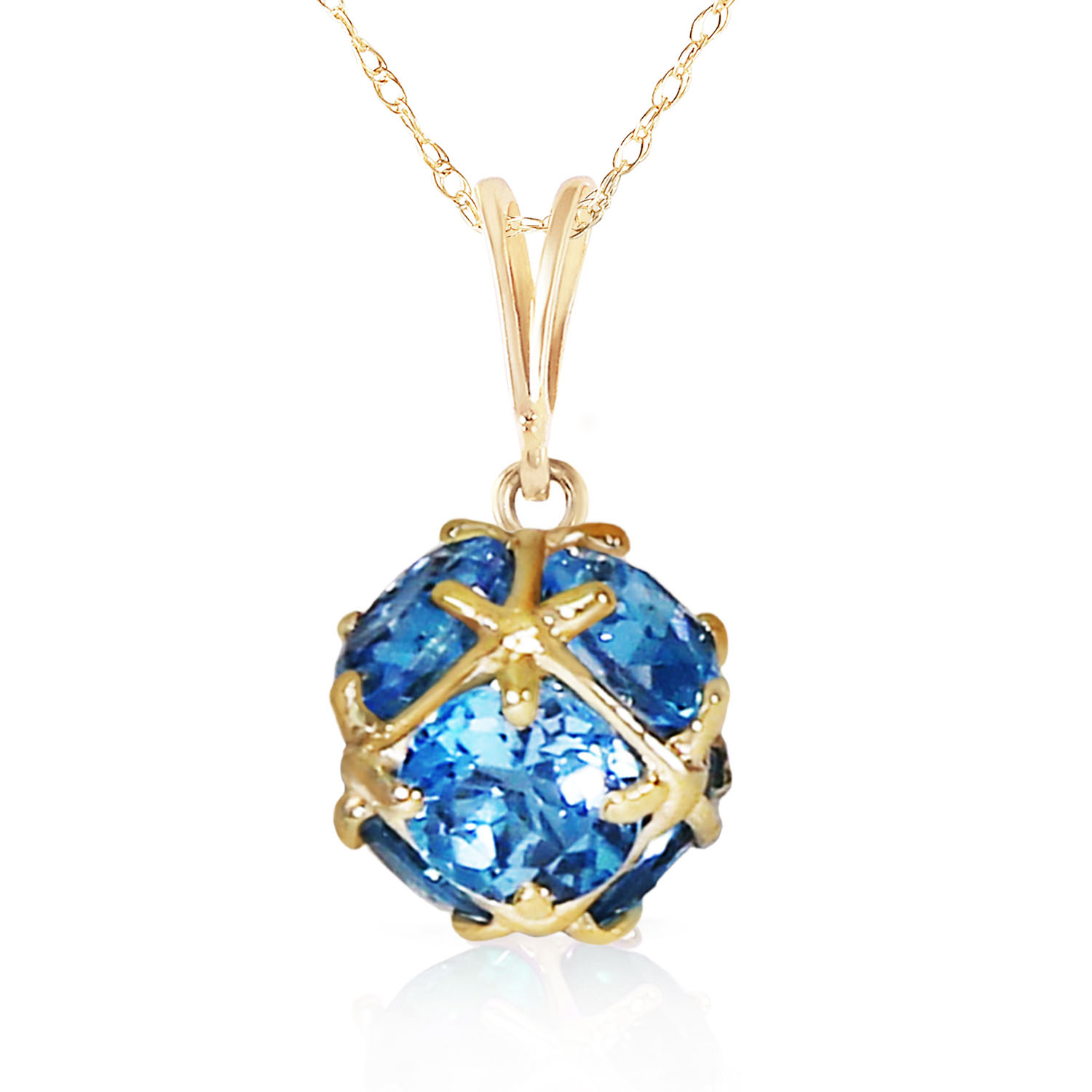 14K Solid Gold Necklace with Natural Blue Topaz