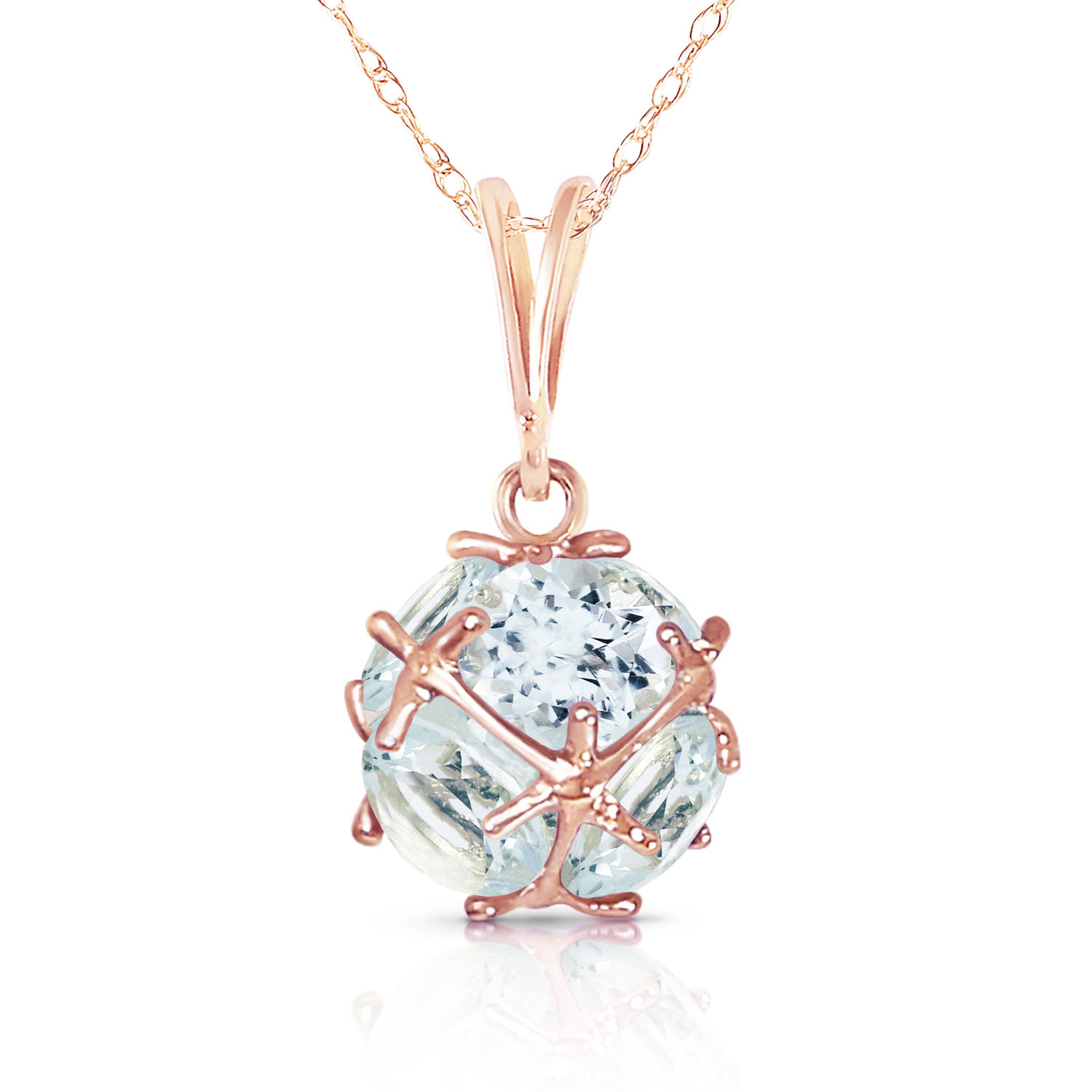14K Solid Rose Gold Necklace with Natural Aquamarines