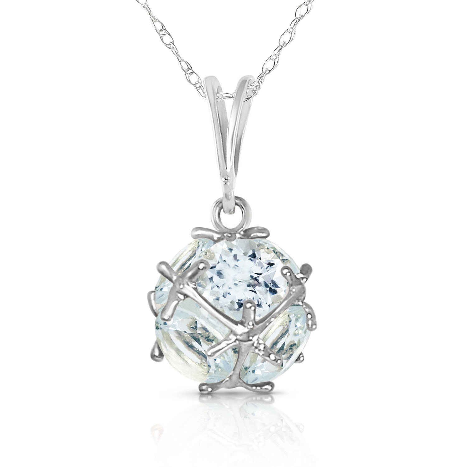 14K Solid White Gold Necklace with Natural Aquamarines