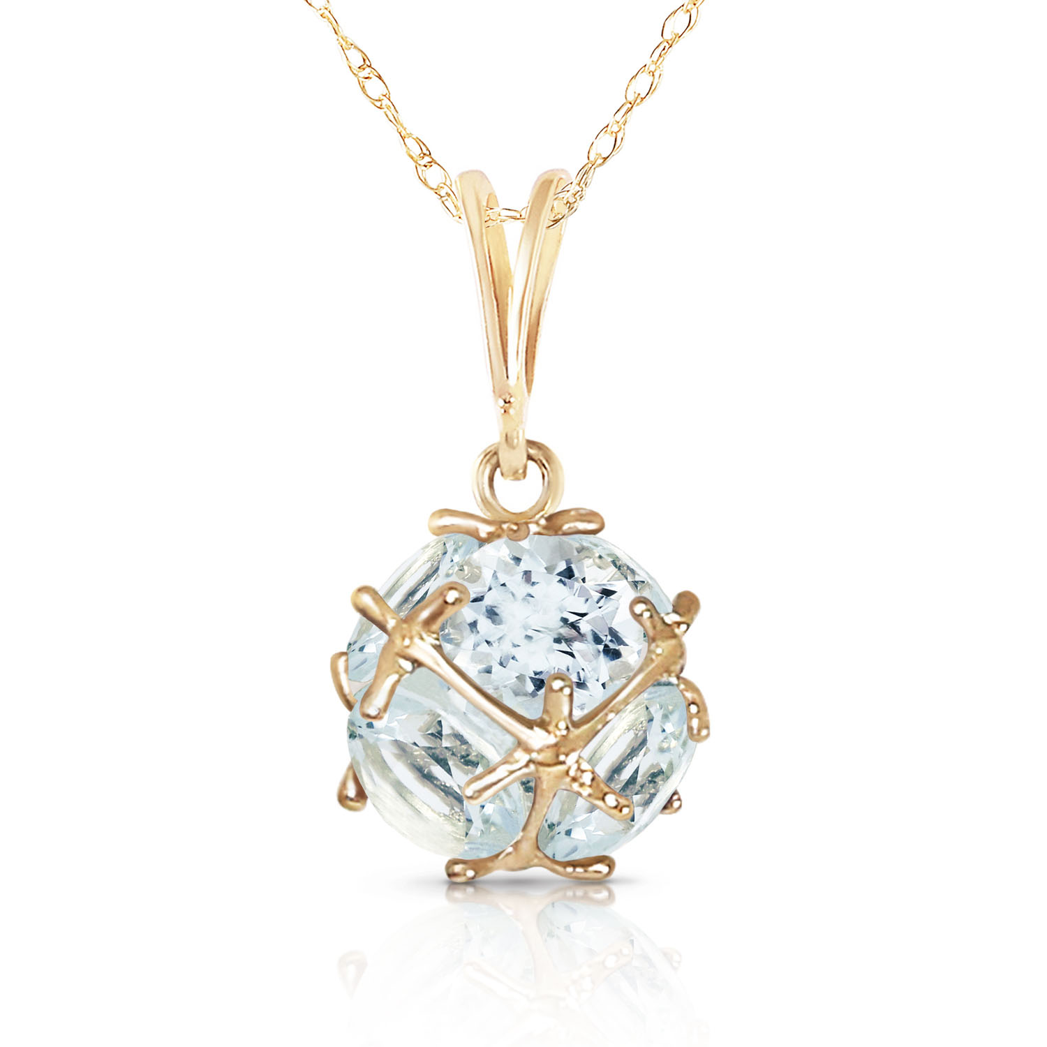 14K Solid Gold Necklace with Natural Aquamarines