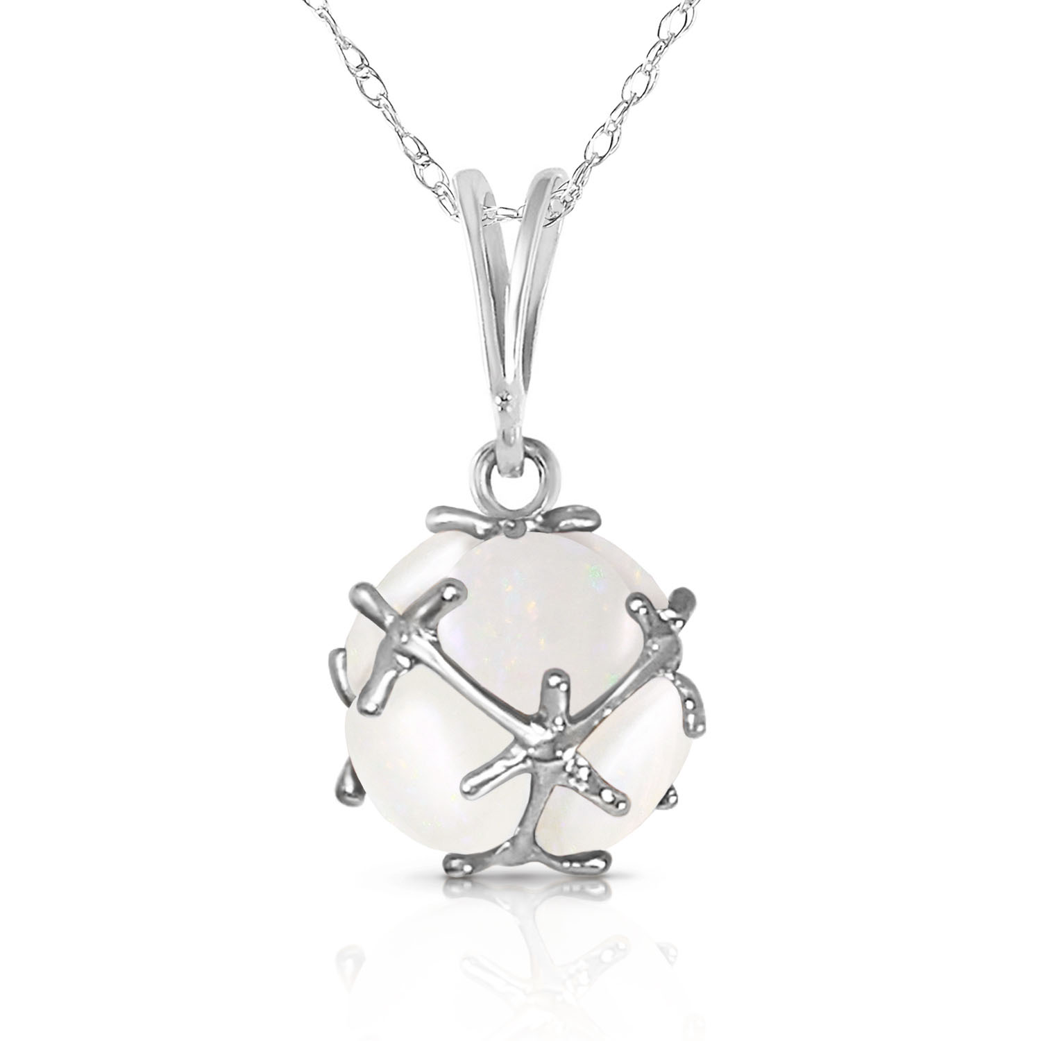 14K Solid White Gold Necklace with Natural Opals