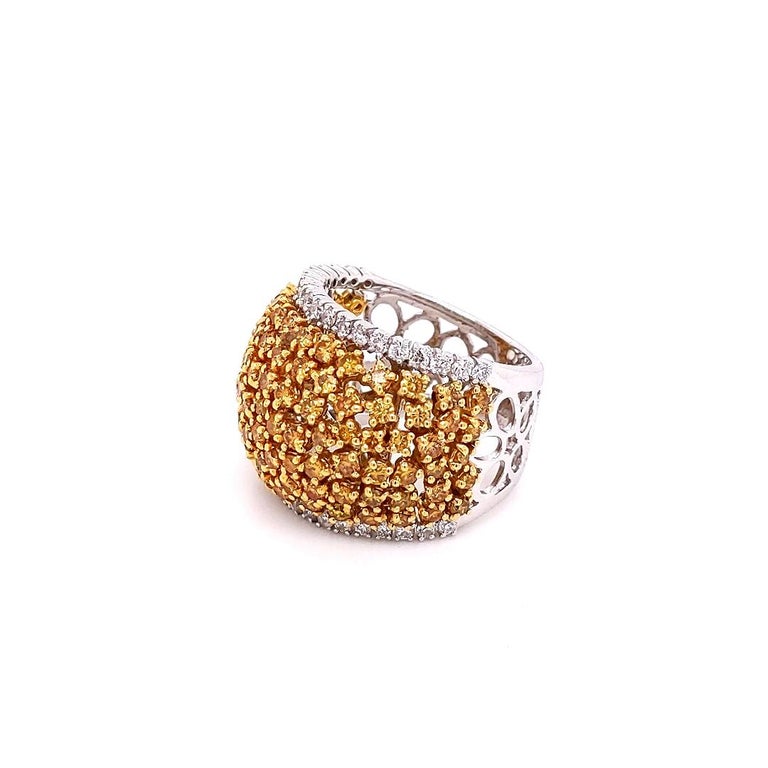 3.30 Carat / Cluster Natural Yellow Diamonds / 18 Karat Two-Tone Gold / Ring