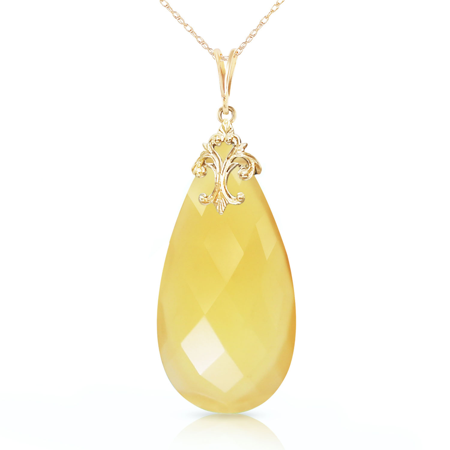 14K Solid Gold Necklace with Briolette 31x16 mm Yellow Onyx