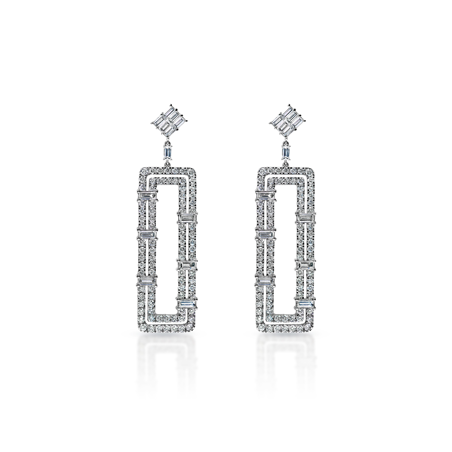 Vida 12 Carats Combine Mixed Shape Hanging Earrings in 14k White Gold