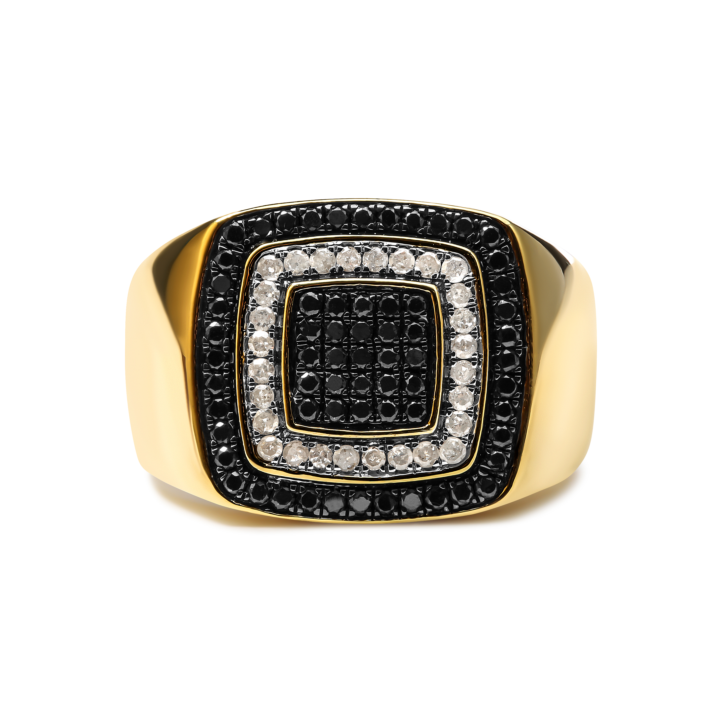 Men's 14K Yellow Gold Plated .925 Sterling Silver 3/4 Cttw White and Black Diamond Ring Band (Treated Black, I-J Color, I2-I3 Clarity) - Size 10