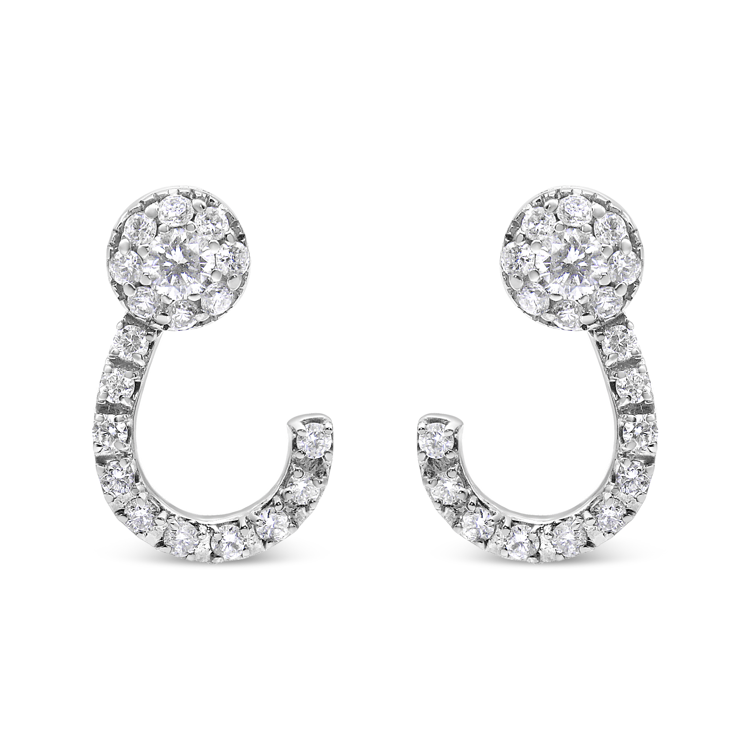 True 14K White Gold 1.00 Cttw Round-Cut Diamond Curved Cluster Drop Stud Earrings (G-H Color, SI1-SI2 Clarity)
