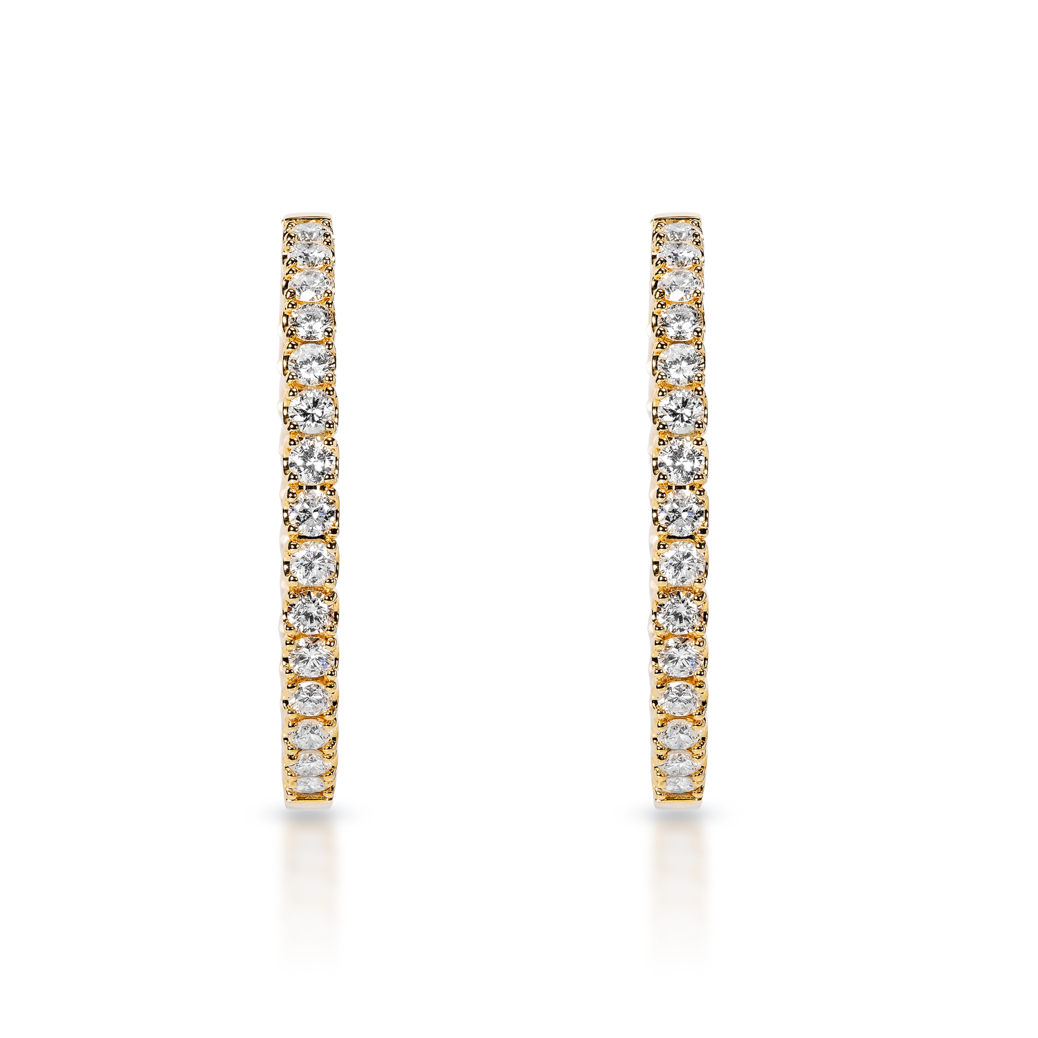 True 4 Carat Round Brilliant Diamond Hoop Earrings in 14k Yellow Gold