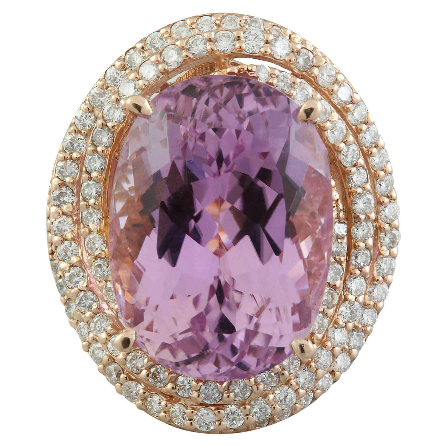 19.30 Carat Kunzite 14K Rose Gold Diamond Ring