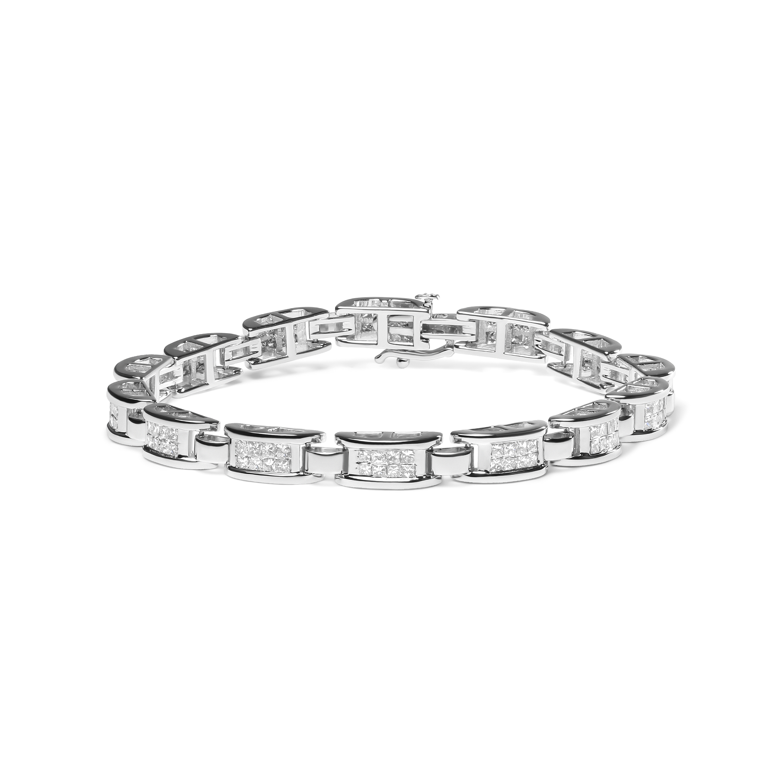 True 14K White Gold 3.0 Cttw Invisible Set Princess Cut Diamond Link and Buckle 7.25" Tennis Bracelet (I-J Color, I1-I2 Clarity)