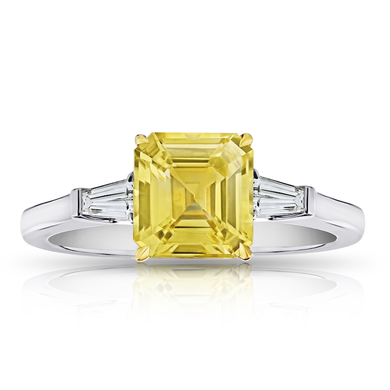 David Gross Emerald Yellow Sapphire and Diamond Ring