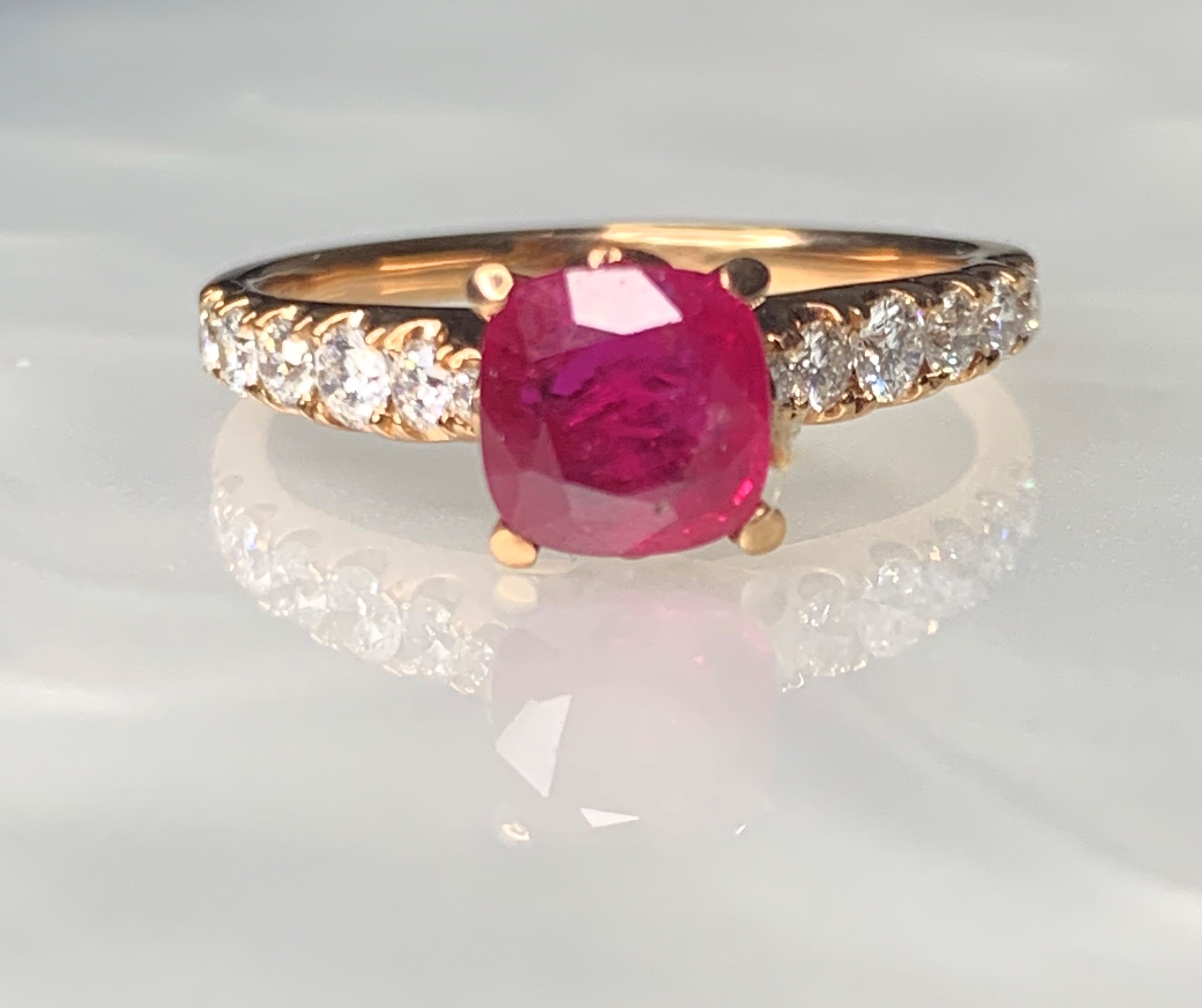 18K Rose Gold Cushion Cut Ruby Diamond Engagement Ring