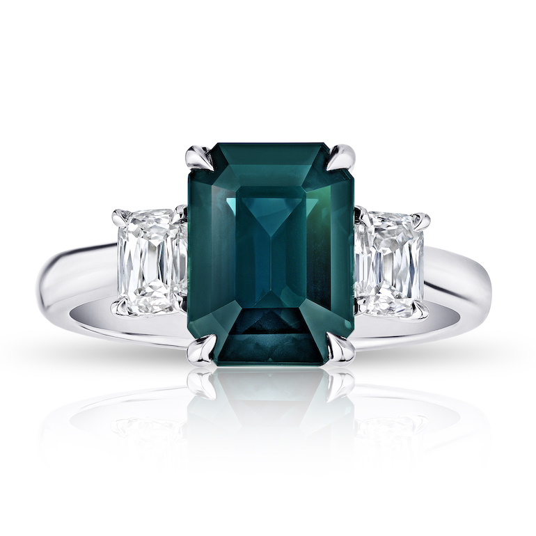 David Gross Emerald Green Sapphire and Diamond Ring