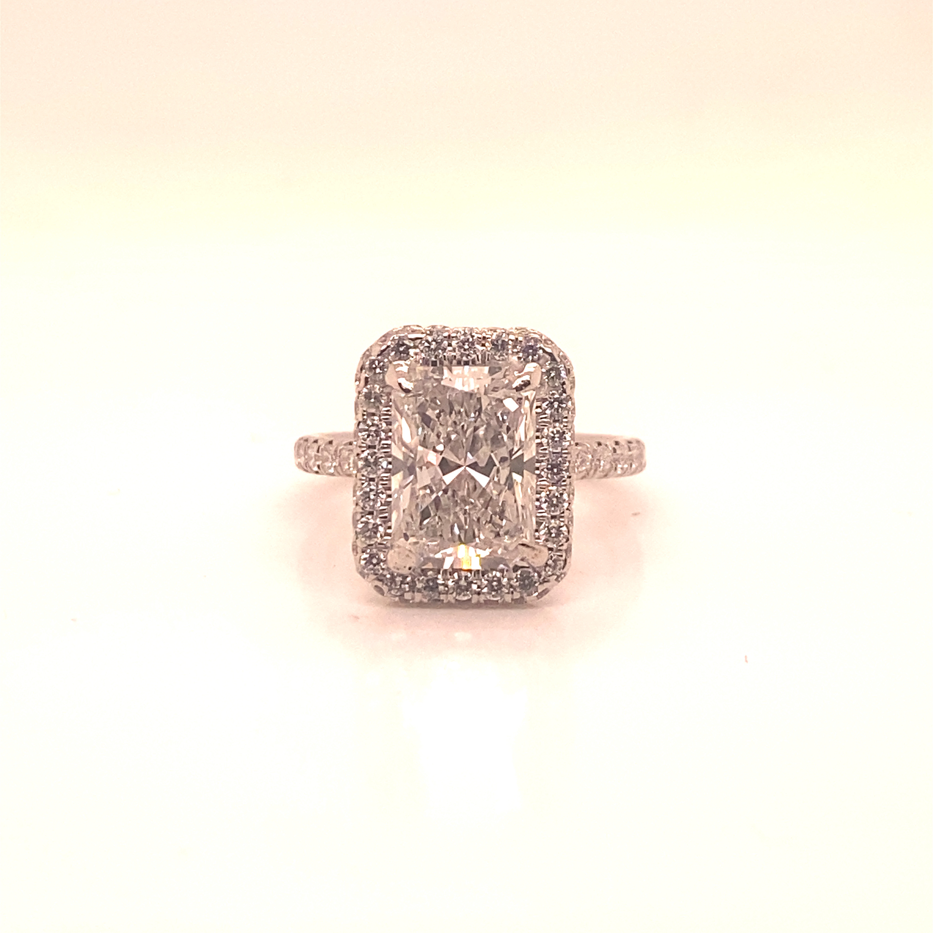 5 Carat Radiant Cut Lab Grown Diamond Engagement Ring Halo IGI Certified