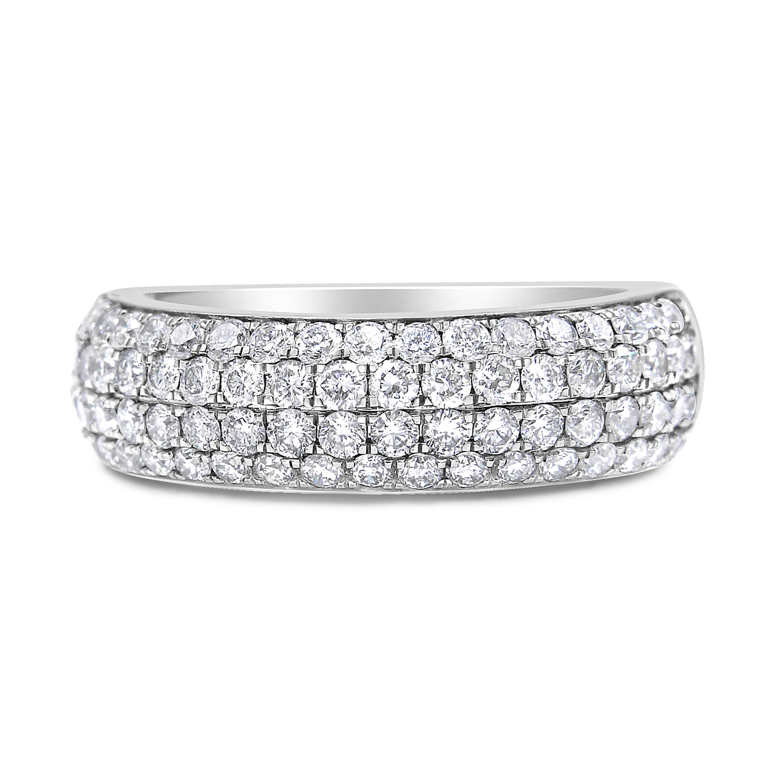14K White Gold 1 1/2 Cttw Pave Set Lab Grown Round Diamond Domed Band Ring (G-H Color, SI1-SI2 Clarity) - Size 7