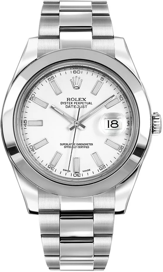 Rolex Datejust II 41 White Dial Index Hour Markers Automatic Luxury Mens Watch