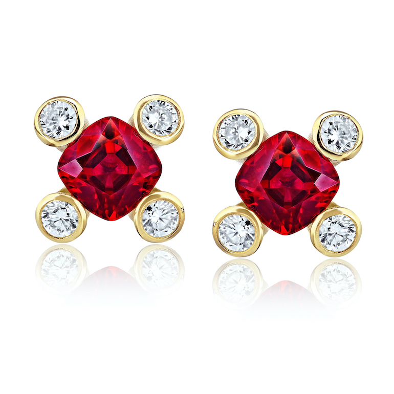 David Gross Cushion Red Ruby and Diamond Rings