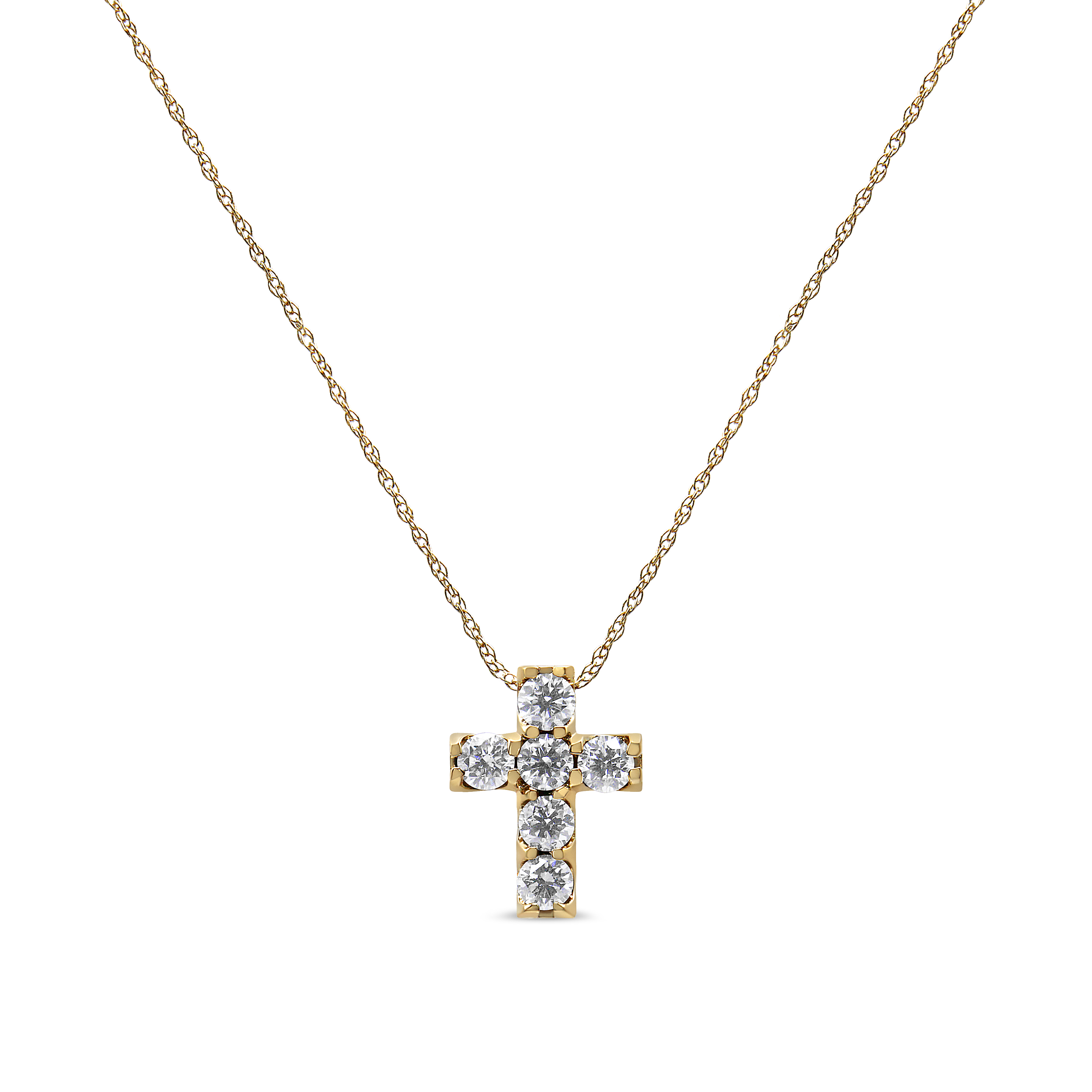 14K Yellow Gold 1/2 Cttw Round Brilliant Cut Diamond Mini Cross 18" Pendant Necklace (J-K Color, VS2-SI1 Clarity)