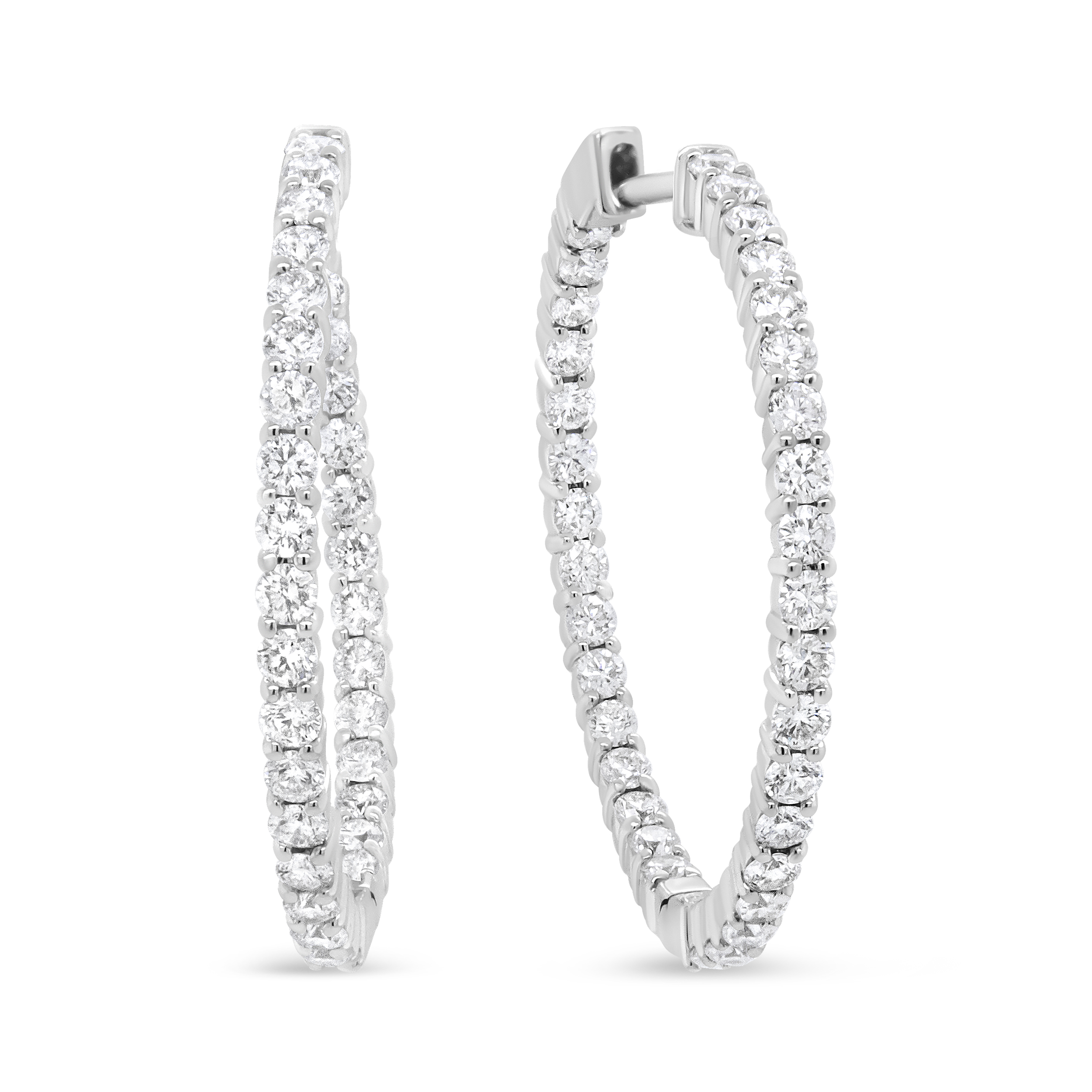 True 18K White Gold 3 5/8 Cttw Round Diamond Curved Inside-Outside Hoop Earrings (F-G Color, VS1-VS2 Clarity)