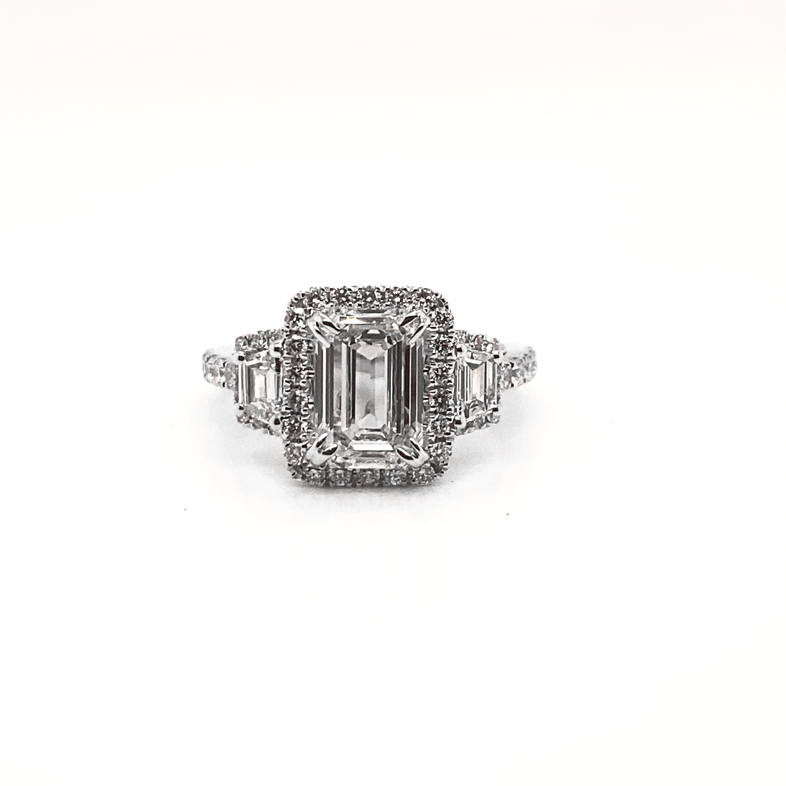 3 Carat Emerald Cut Lab Grown Diamond Engagement Vintage Halo Ring IGI Certified
