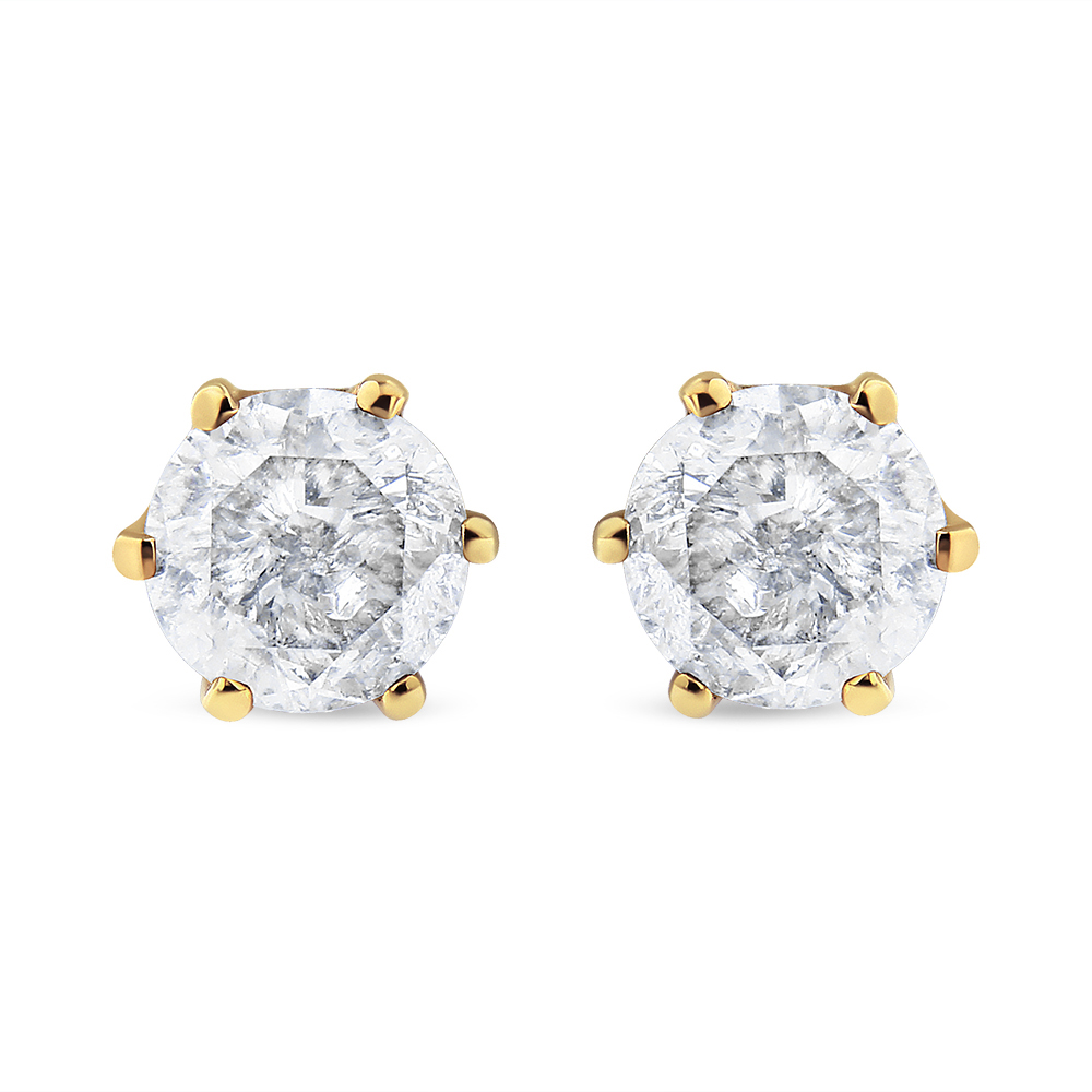 True AGS Certified 2.00 Cttw Round Brilliant-Cut Diamond 14K Yellow Gold 6-Prong-Set Solitaire Stud Earrings with Screw Backs (J-K Color, I1-I2 Clarity)