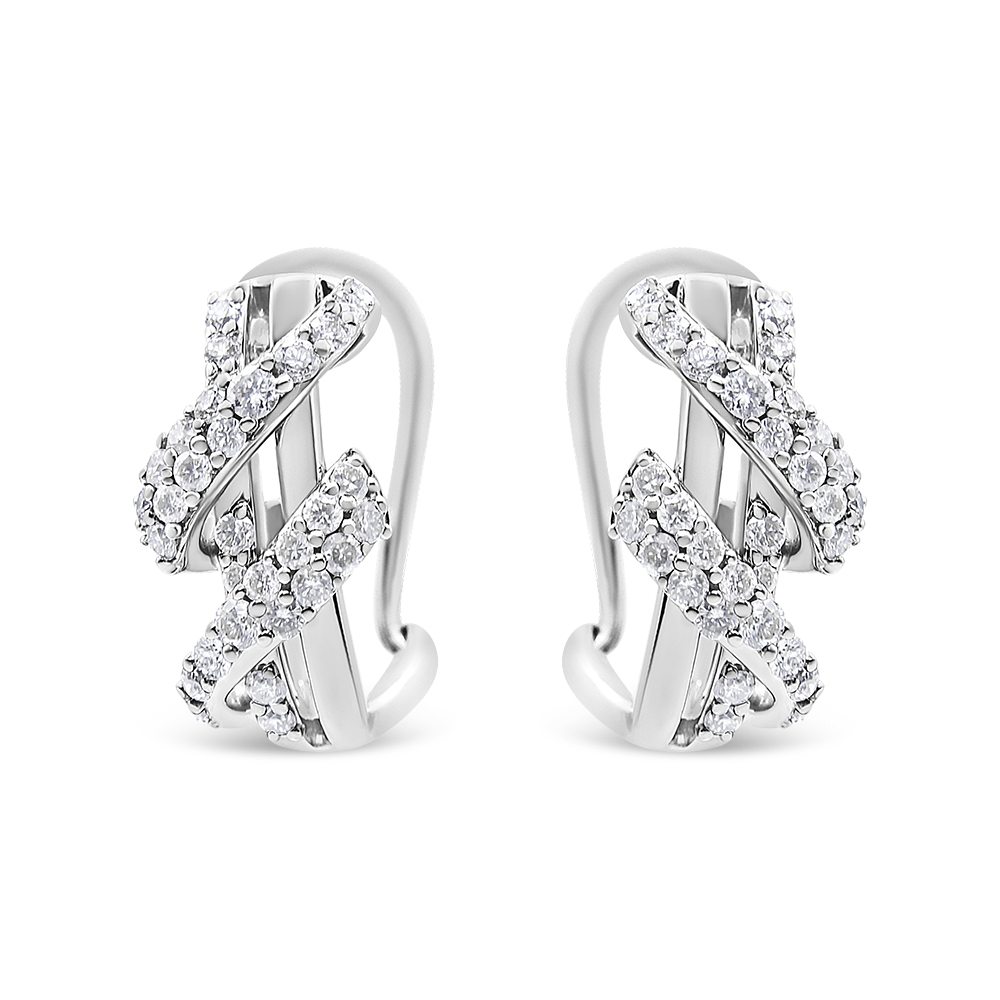 True 14K Gold 5/8 Cttw Diamond Double Swirl Huggy Hoop Earrings with Hypoallergenic Backs (J-K Color, SI2-I1 Clarity)