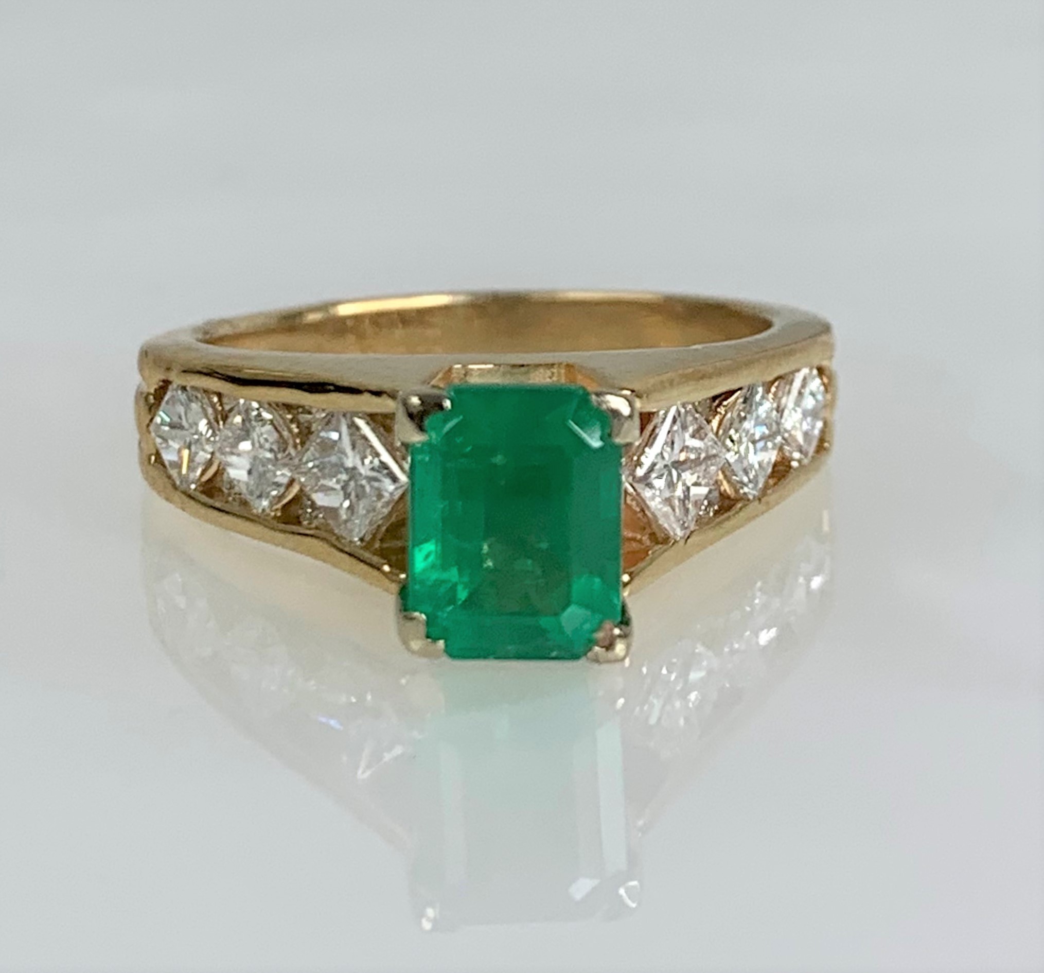 14K Yellow Gold Emerald Cut Emerald Diamond Ring
