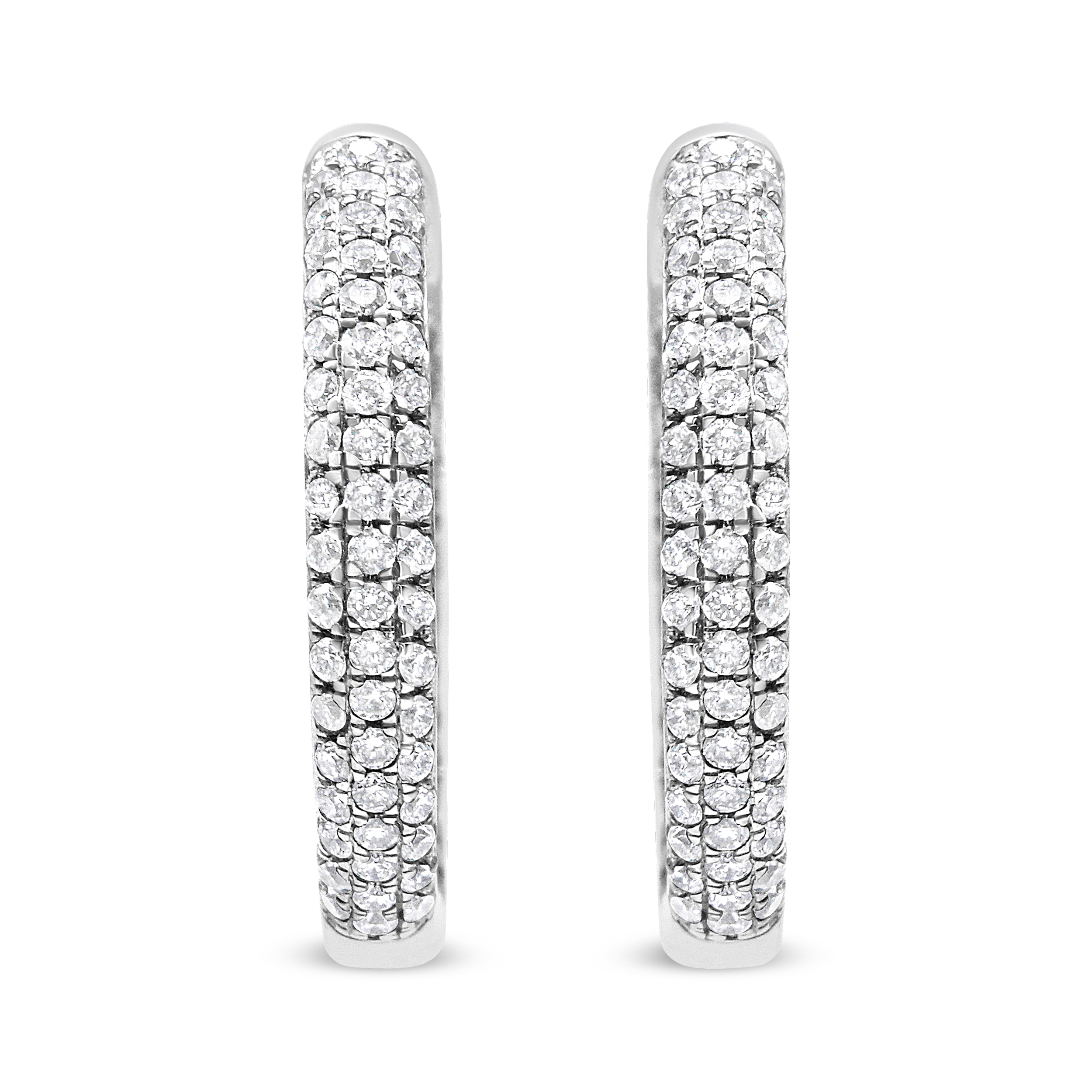 True 14K White Gold 2.00 Cttw Lab Grown Diamond Triple Row Inside Out Hoop Earrings (G-H Color, SI1-SI2 Clarity)