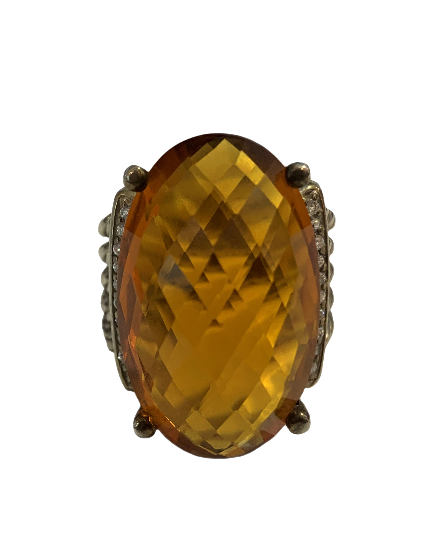 David Yurman Diamond Citrine Oval Wheaton Ring