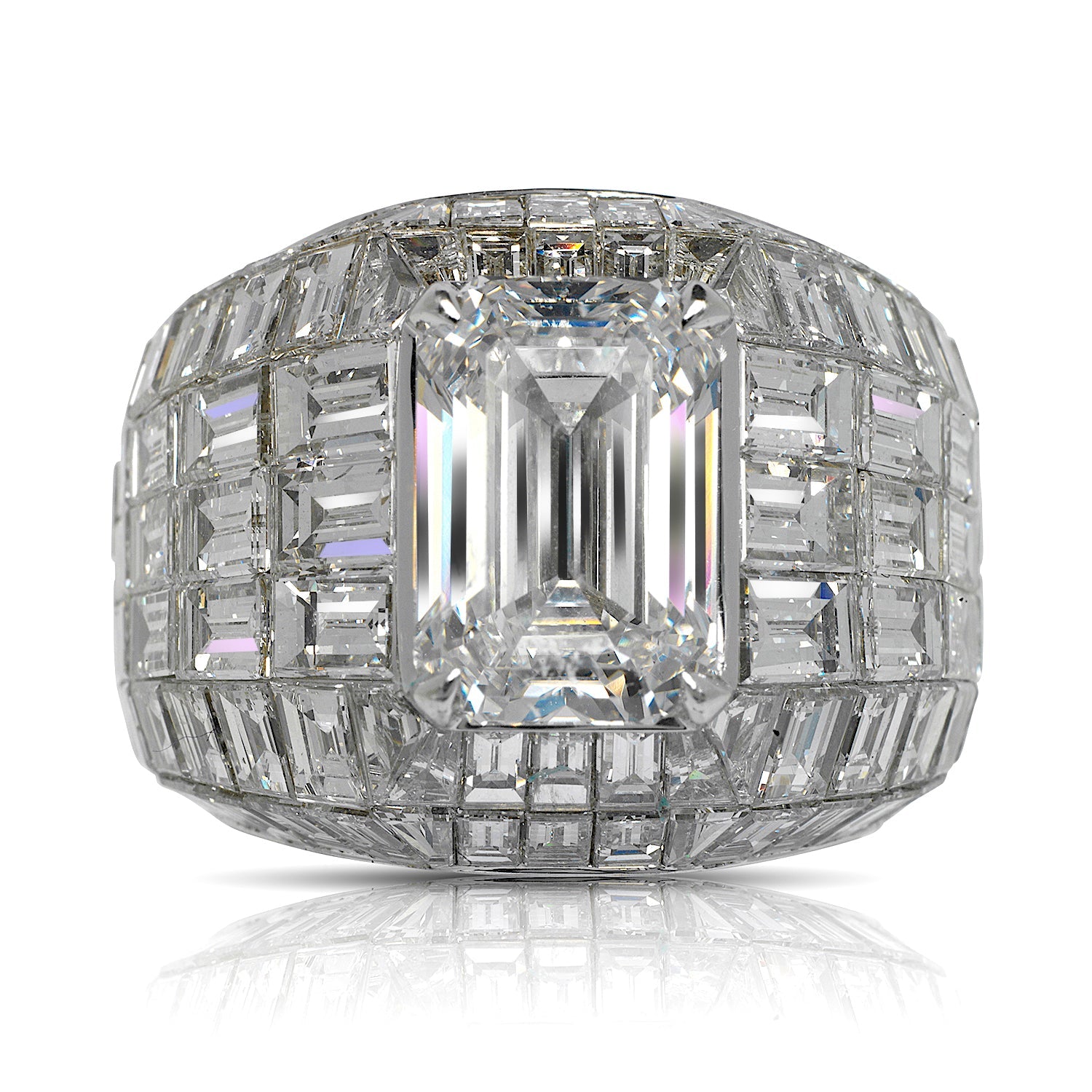 25 CARAT MEN’S DIAMOND CHANDELIER ENGAGEMENT RING 18K WHITE GOLD 5 CT EMERALD CUT E COLOR VVS2 CLARITY GIA CERTIFIED BY MIKE NEKTA