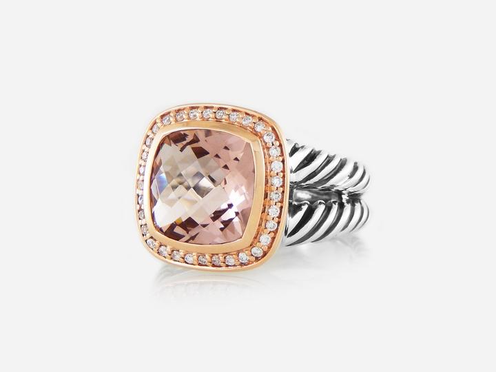 David Yurman Silver  18k Rose Gold Morganite 11mm Albion Ring
