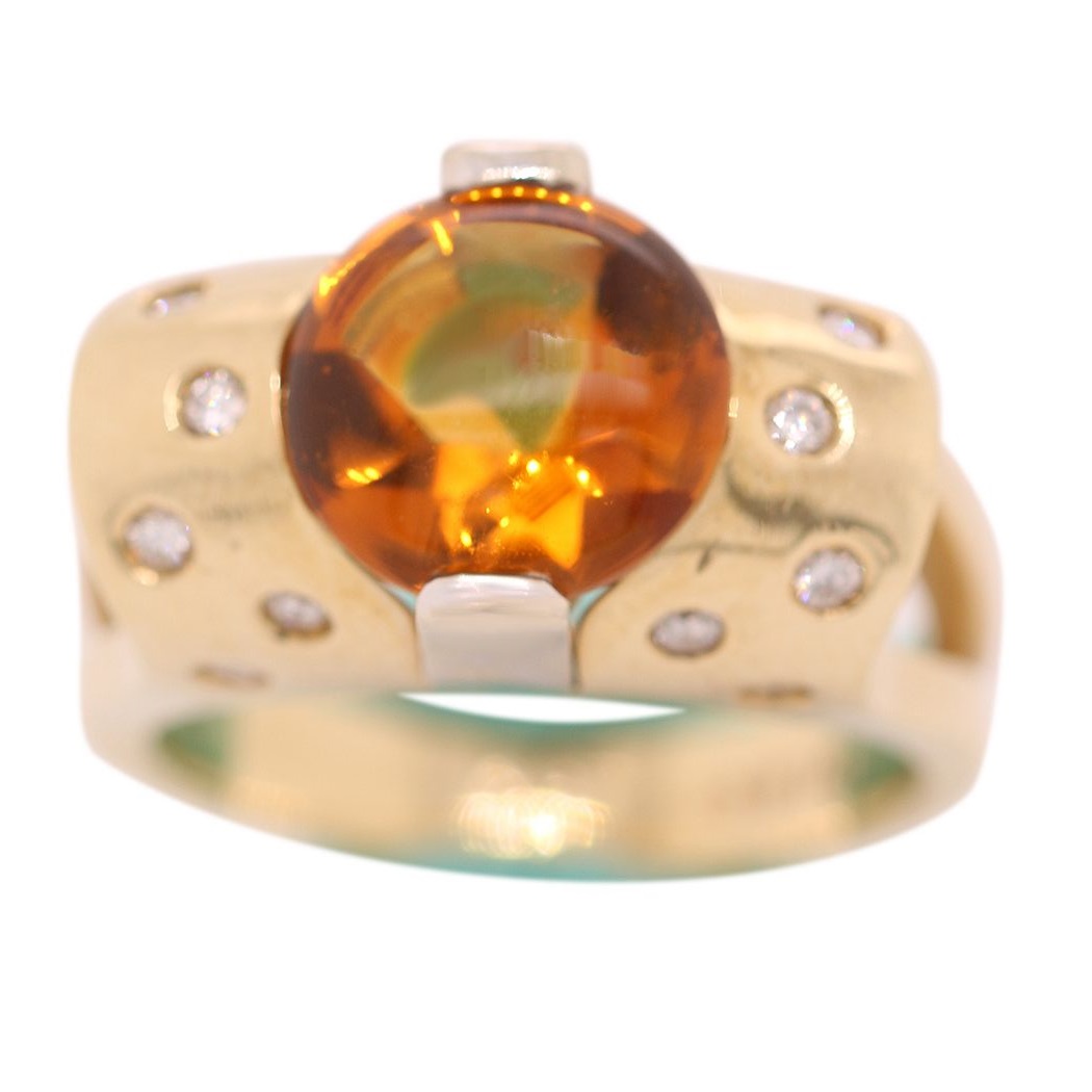 14k Yellow Gold Citrine and Diamond RIng 