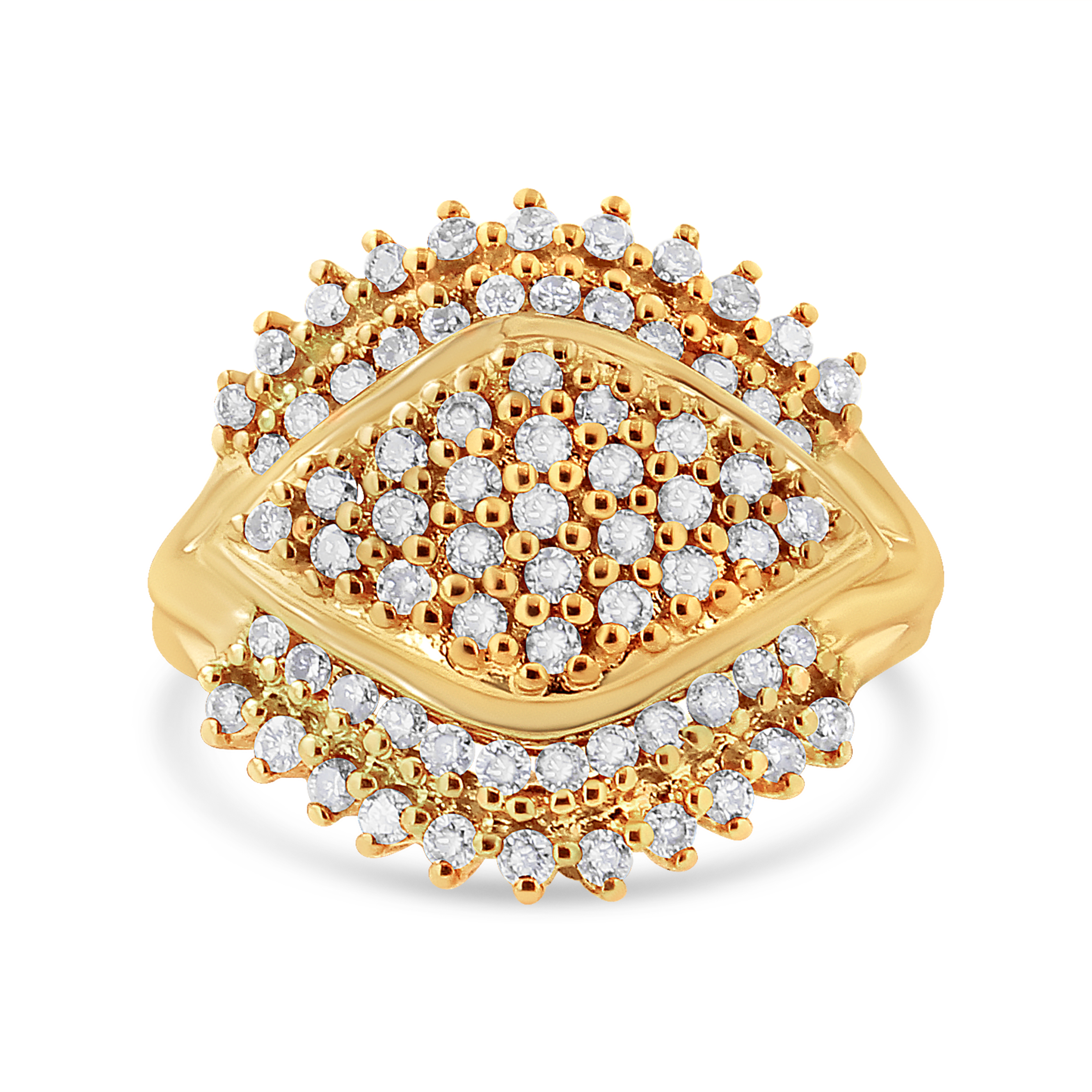 10K Yellow Gold Plated .925 Sterling Silver 1.00 Cttw Diamond Cluster Ring (Champagne Color, I2-I3 Clarity) - Size 7