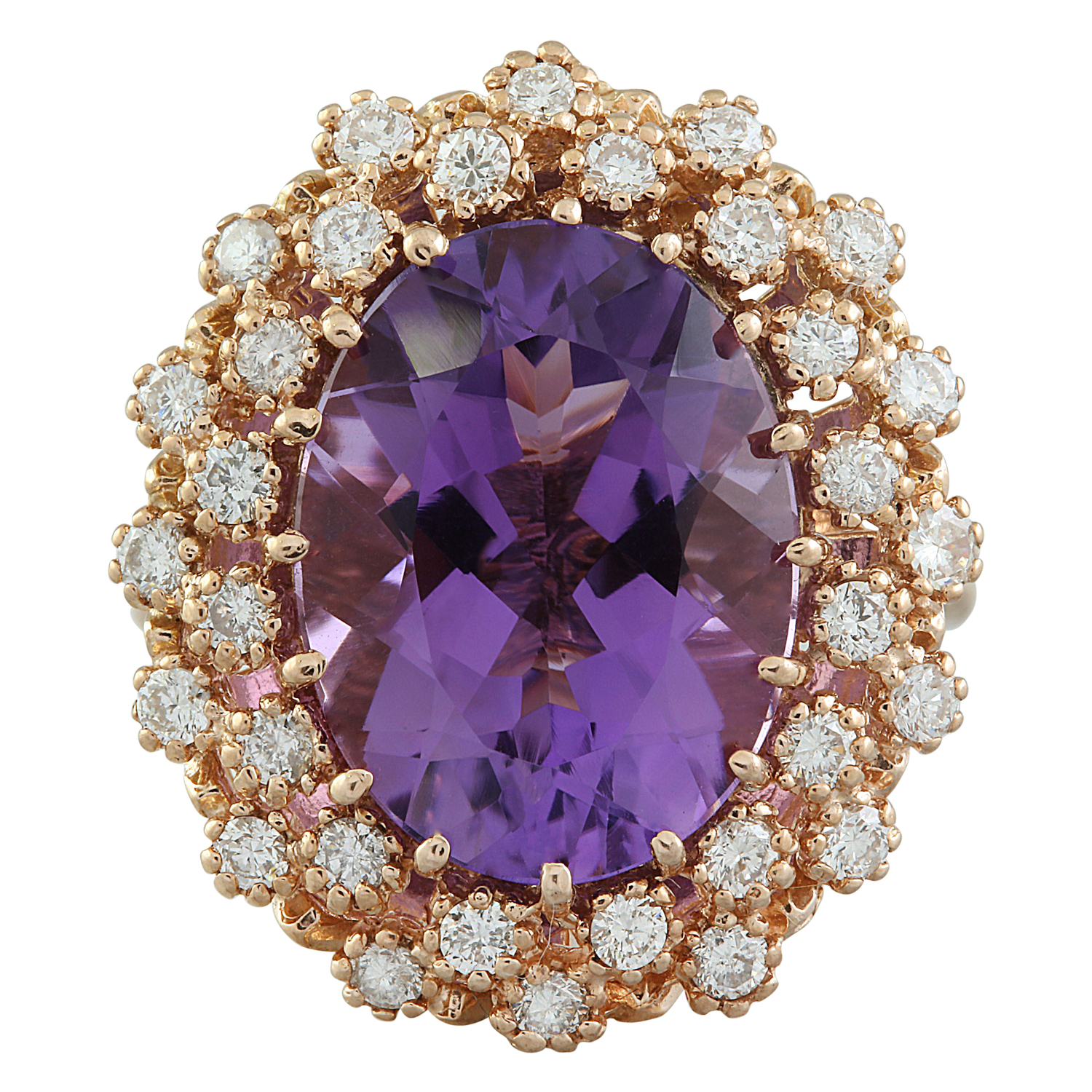 10.19 Carat Amethyst 14K Rose Gold Diamond Ring
