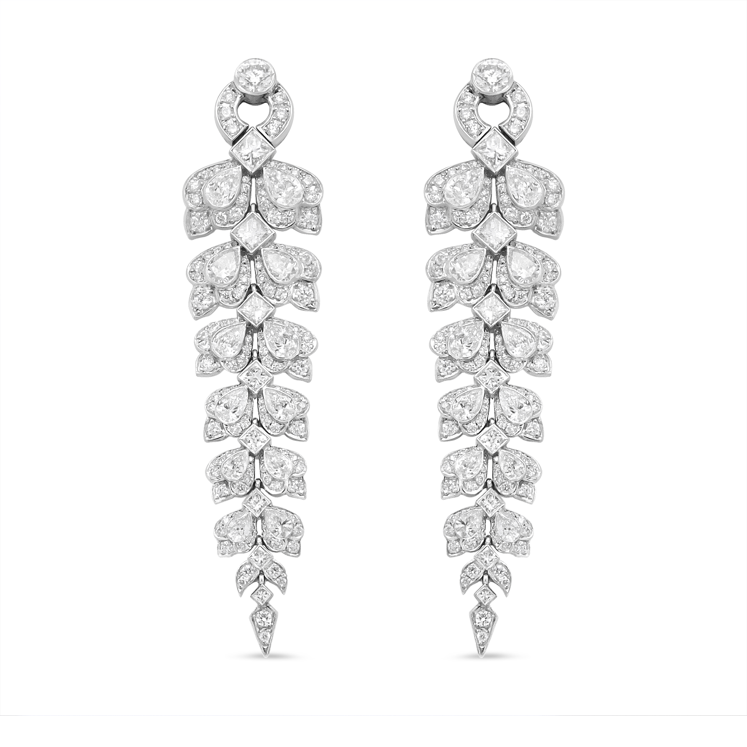 18K White Gold 10 1/4 Cttw Mixed Fancy Diamond Clusters Vintage Art Deco Cascade Dangle Drop Earrings (VS1-VS2 Clarity, G-H Color)