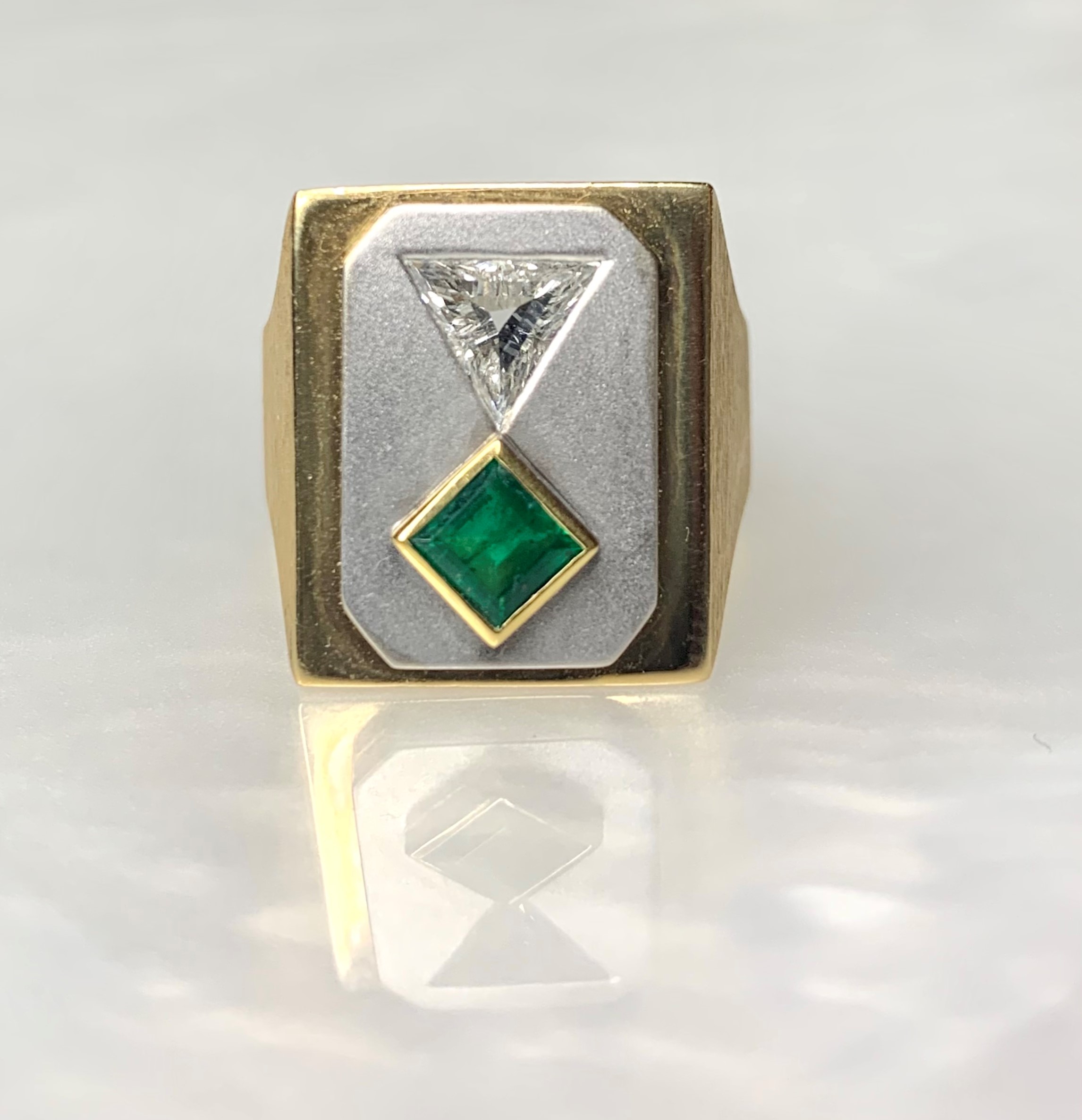18K Yellow  White Gold Asscher Cut Emerald Diamond Ring