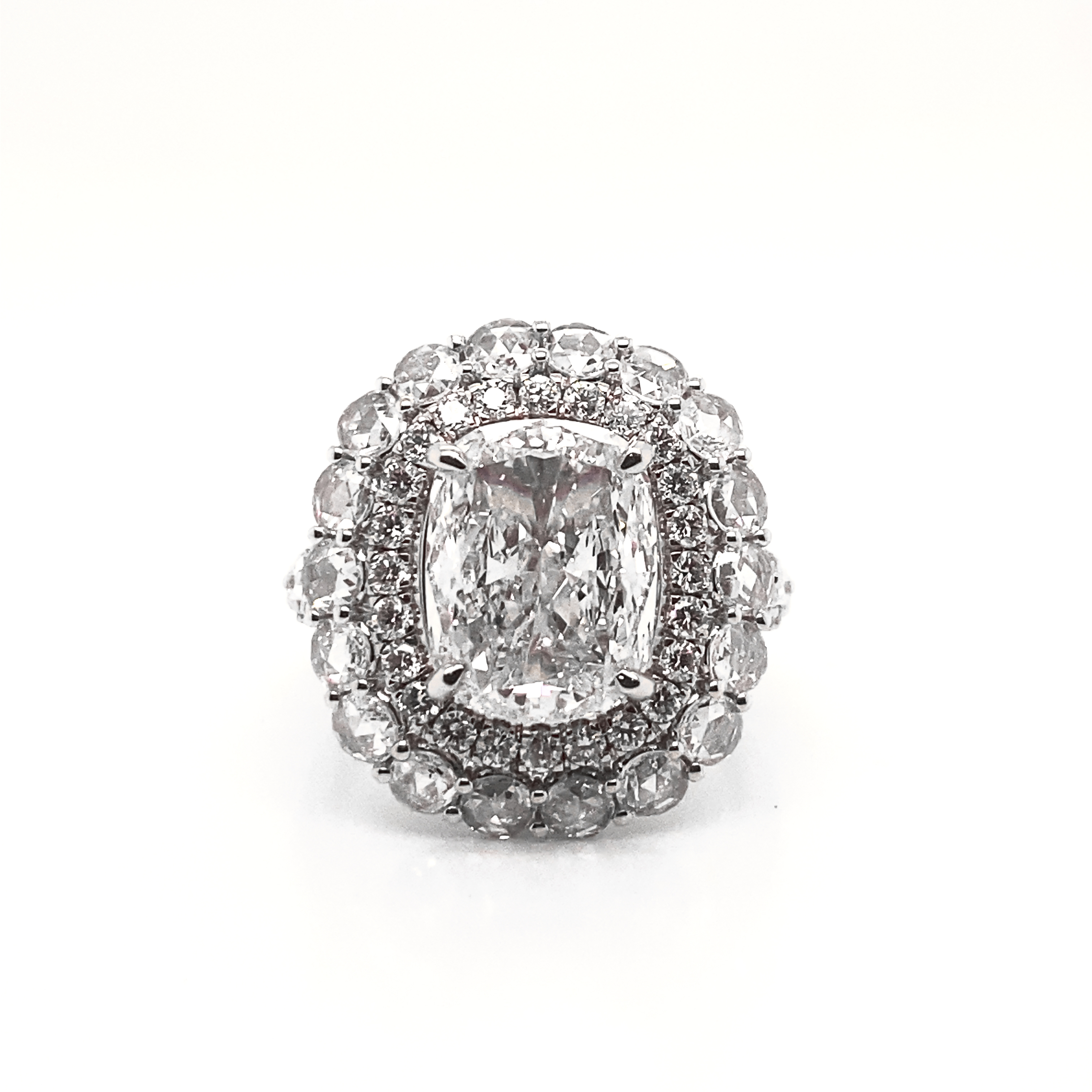 6 Carat Cushion Cut Lab Grown Diamond Engagement Ring Double Halo IGI Certified