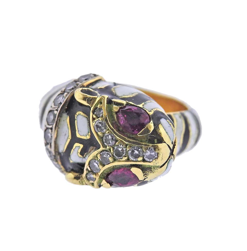 Ruby Diamond Enamel Gold Tiger Ring