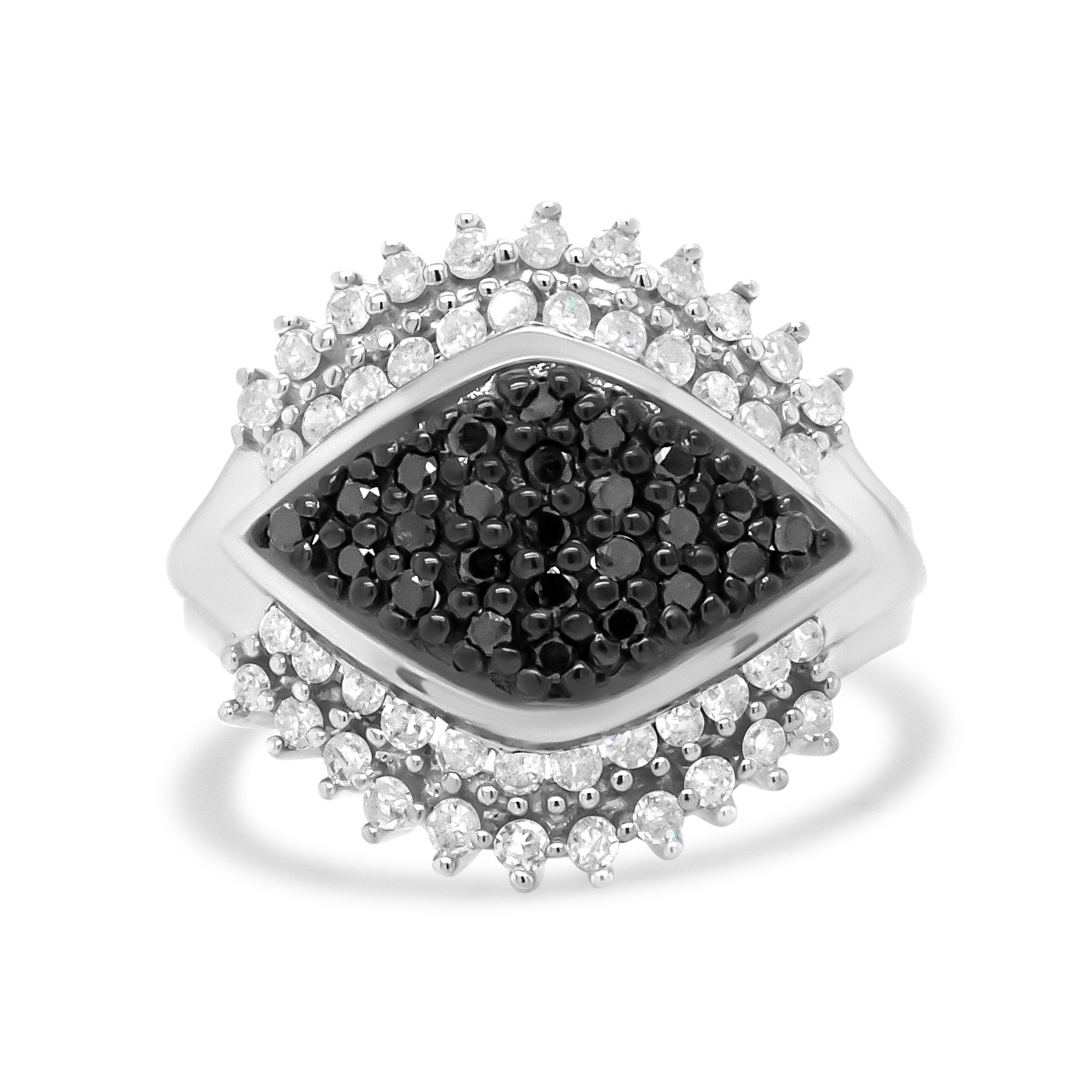 .925 Sterling Siler 1.00 Cttw White and Black Diamond Cluster Evil Eye Ring  (Black and I-J Color, I2-I3 Clarity) - Ring Size 7