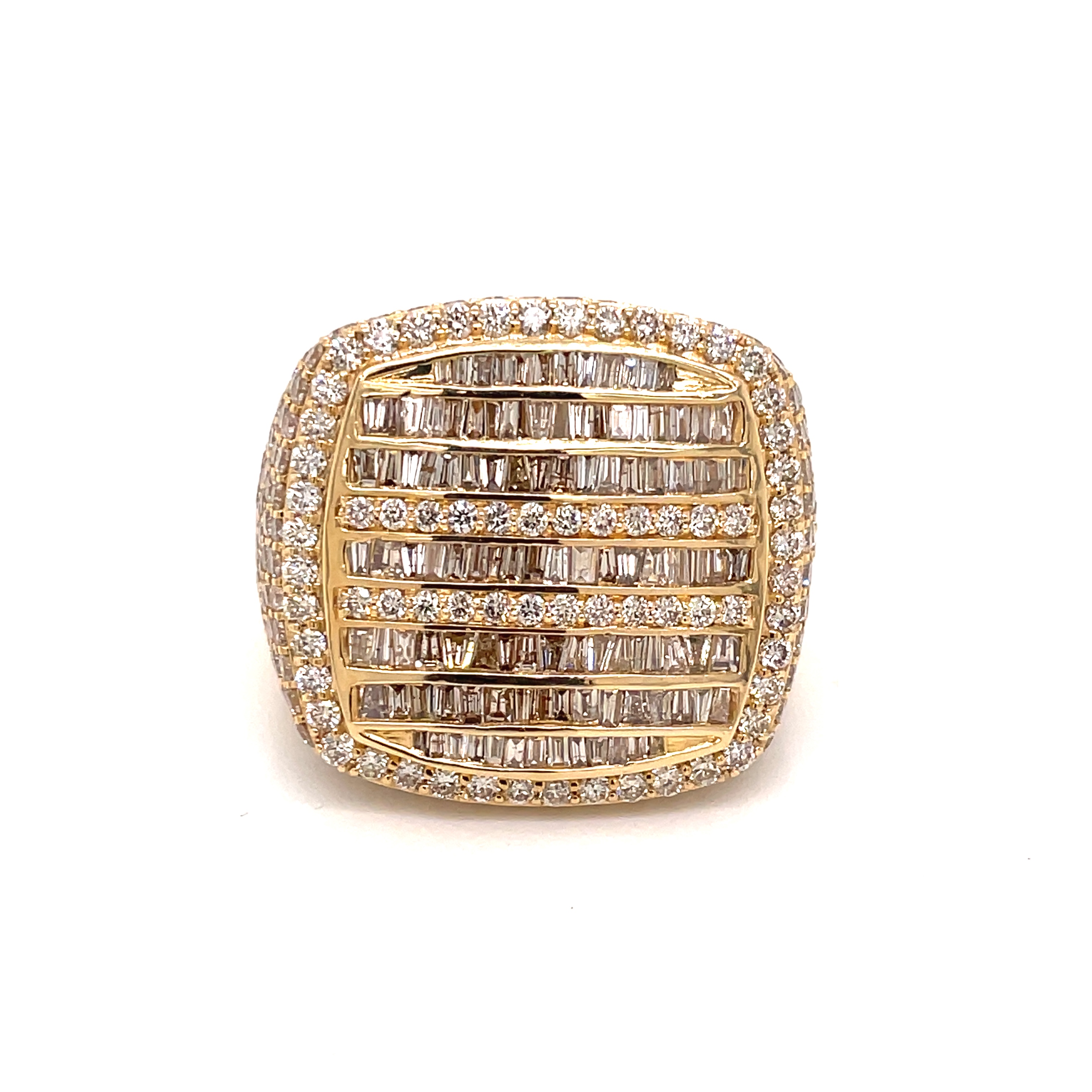 Unique 7.84 Carat Statement Men's Hiphop Ring in 14K Yellow Gold