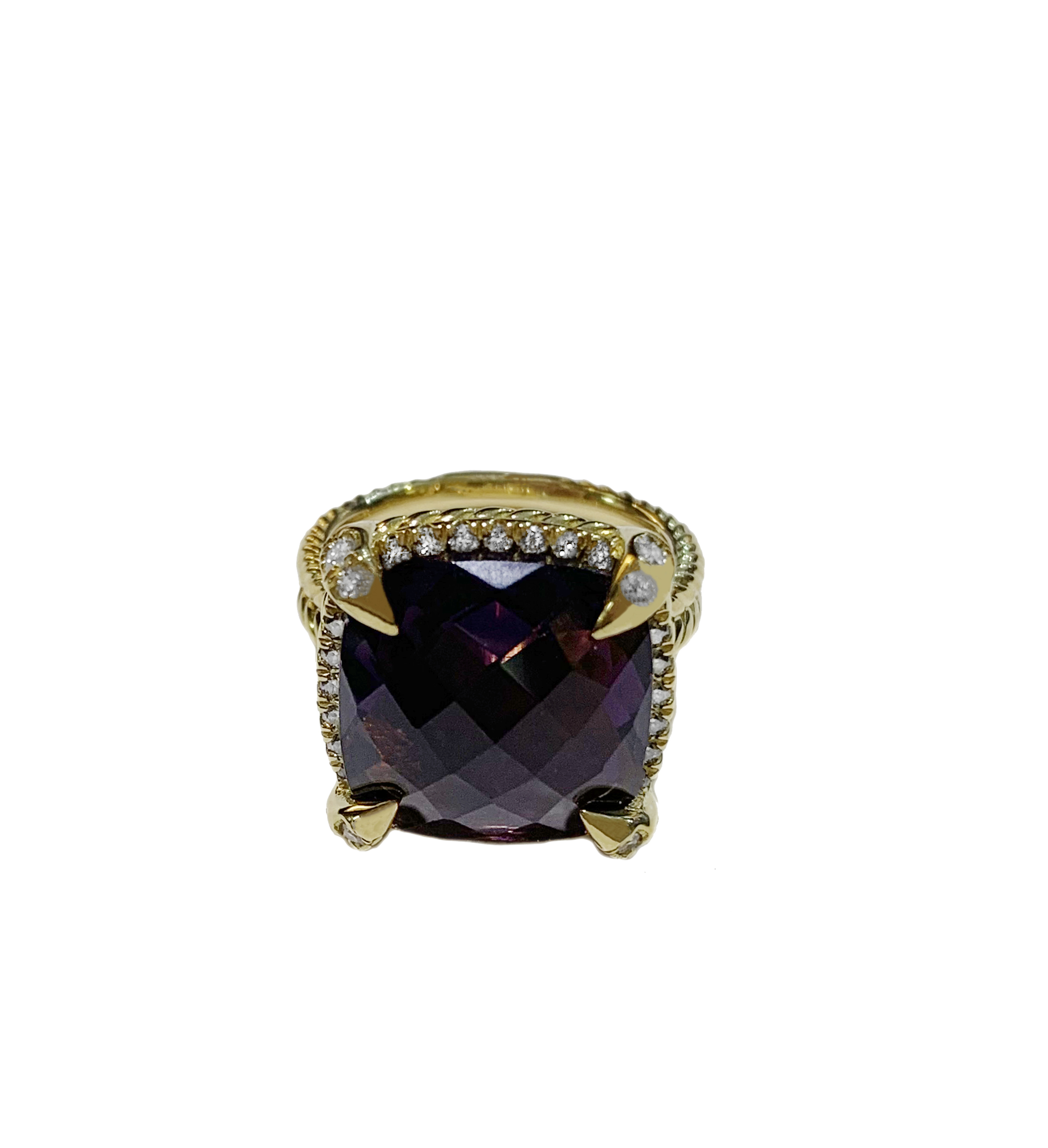 David Yurman Yellow Gold Chatelaine Ring Amethyst 14mm