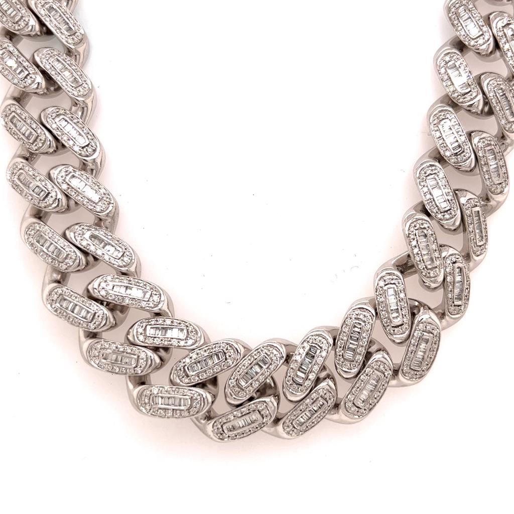 14K White Gold 16MM Baguette Diamond Miami Cuban Chain 12.78 CT 22"