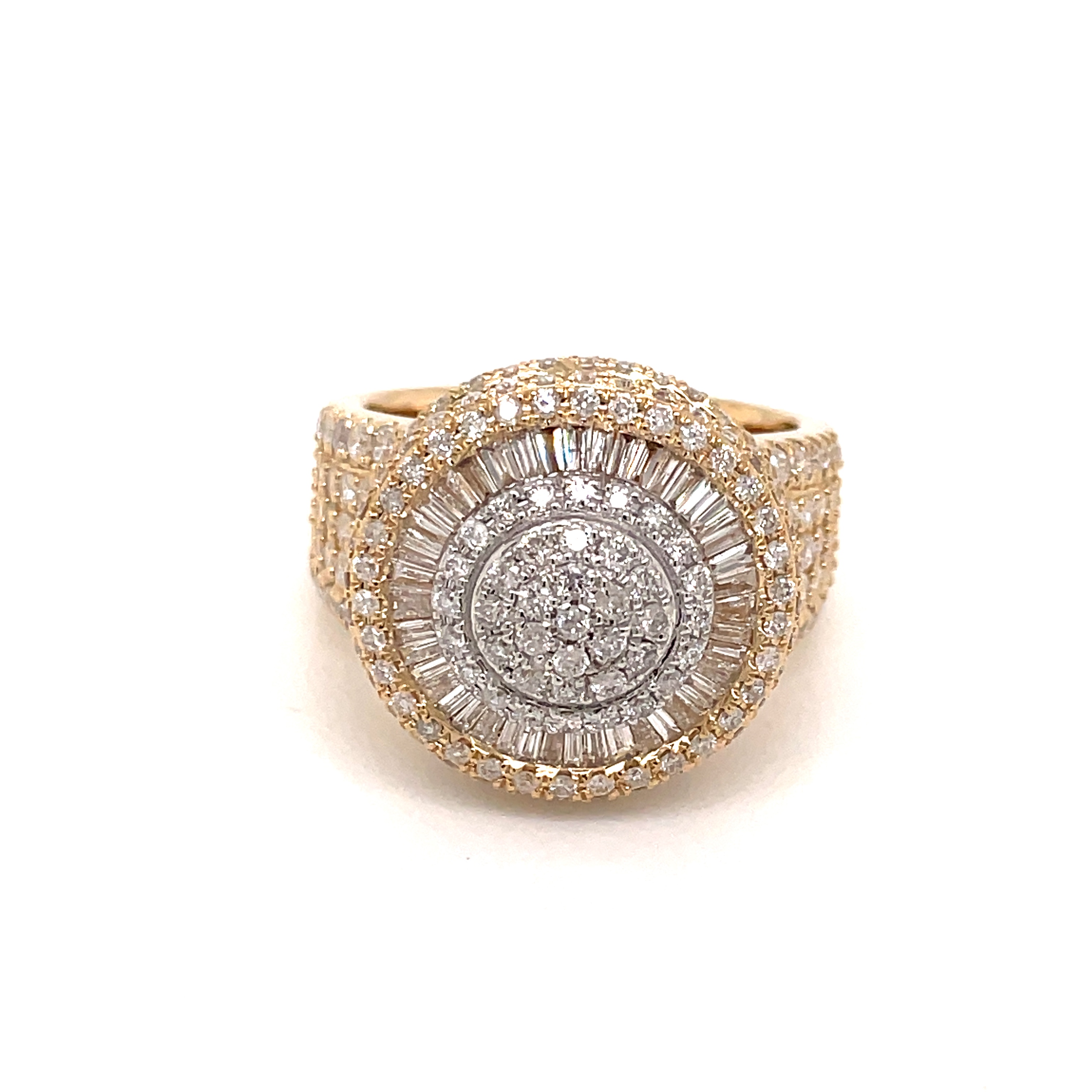 14K Yellow Gold Baguette Diamond Dome Hiphop Ring