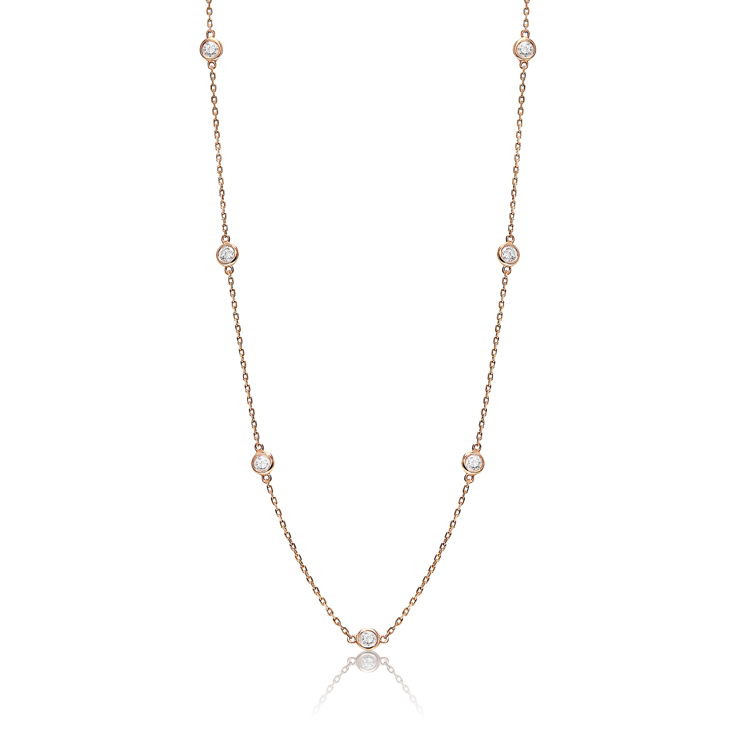 Bridget Station Necklace  pointers each Round Brilliant Cut Diamond Bezel Set in 14kt Pink Gold