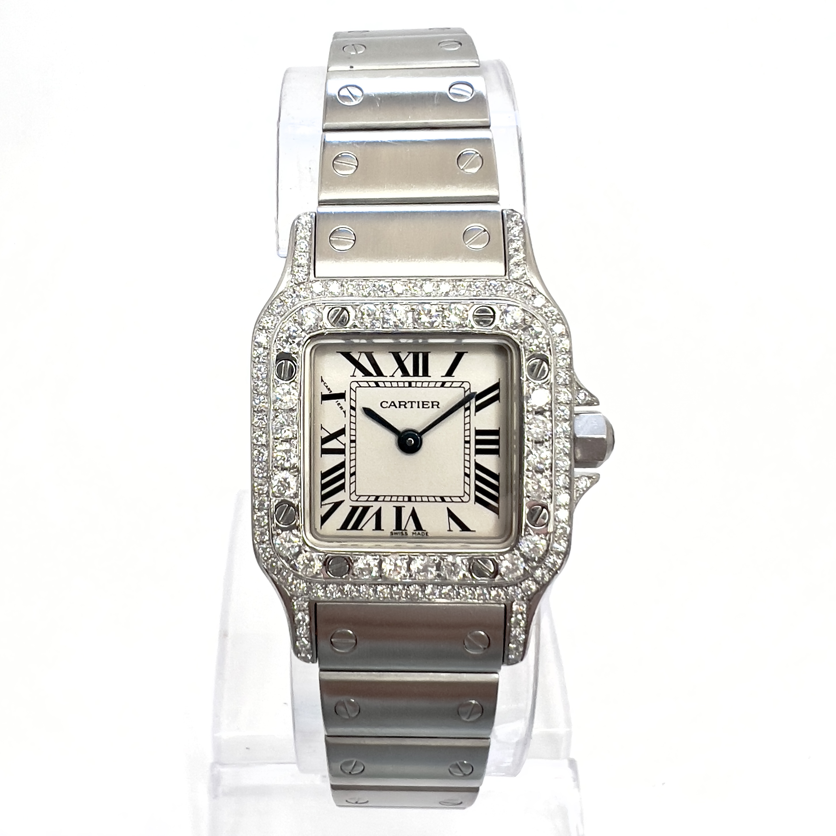 CARTIER Santos Galbee Quartz 24mm Steel 1.06TCW DIAMOND Watch