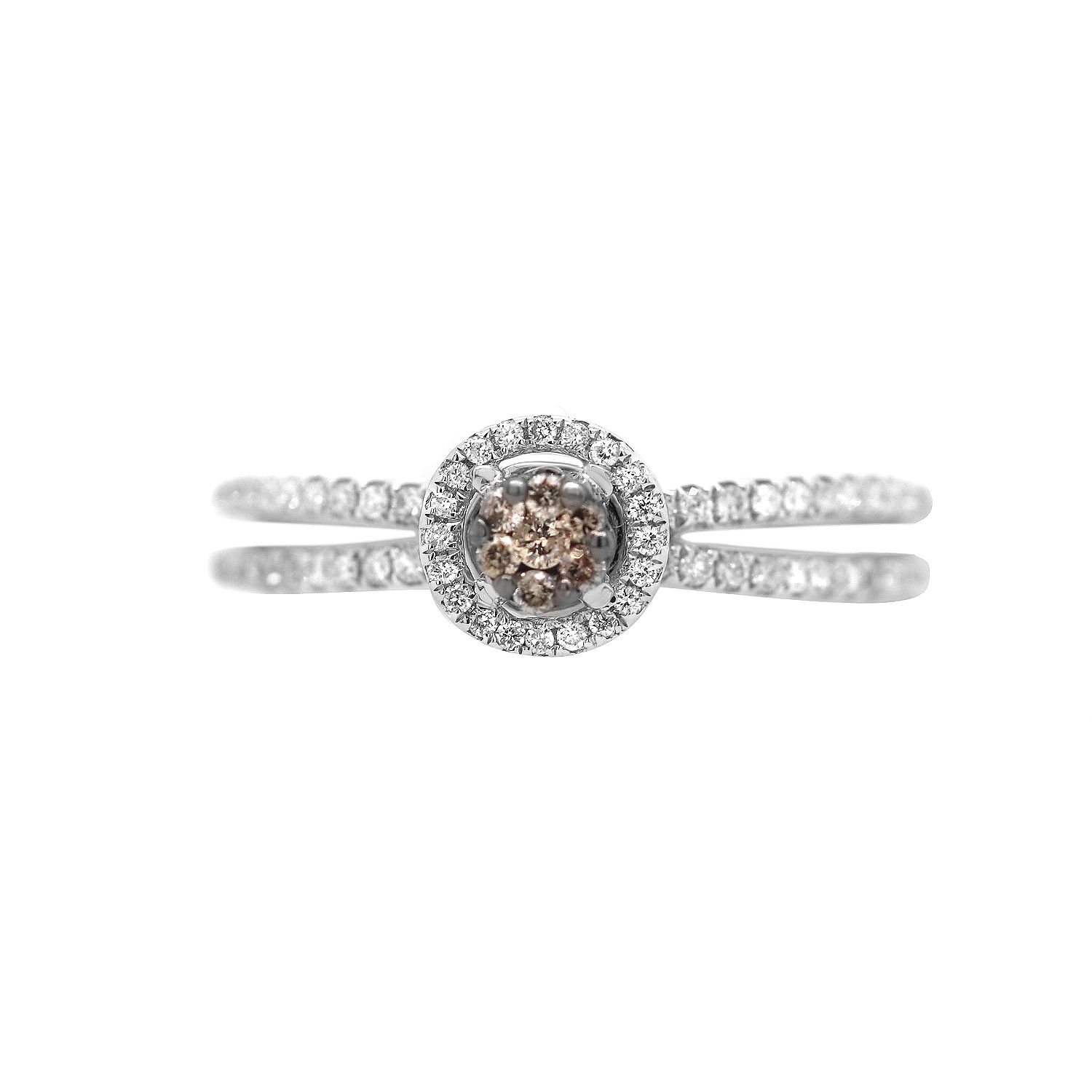 18k White Gold Brown and White Diamond Halo Ring