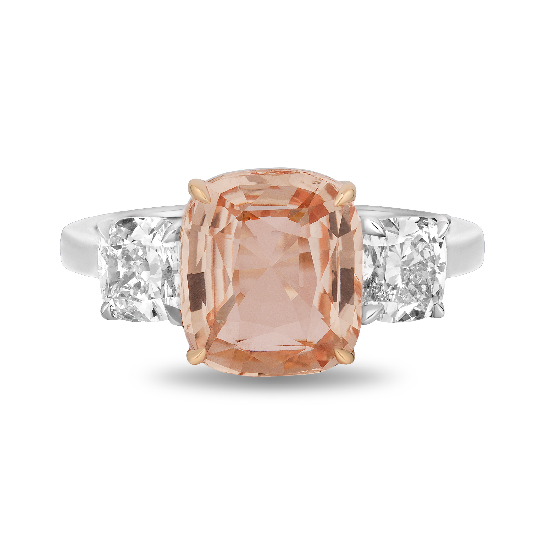 David Gross Cushion Padparadscha and Diamond Platinum Ring