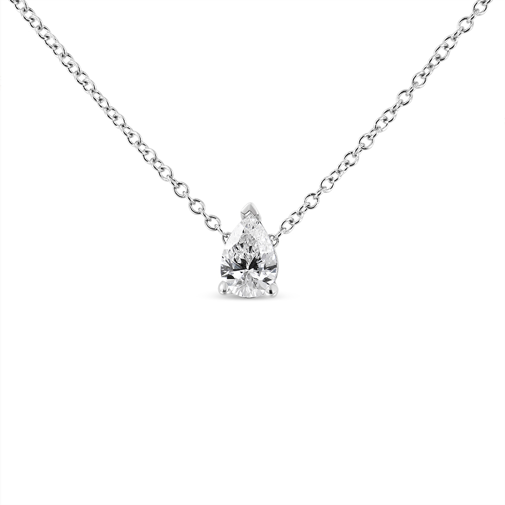 14K White Gold 1/2 Cttw Pear Shape Lab Grown Diamond Solitaire Pendant Necklace (F-G Color, VS2-SI1 Clarity)
