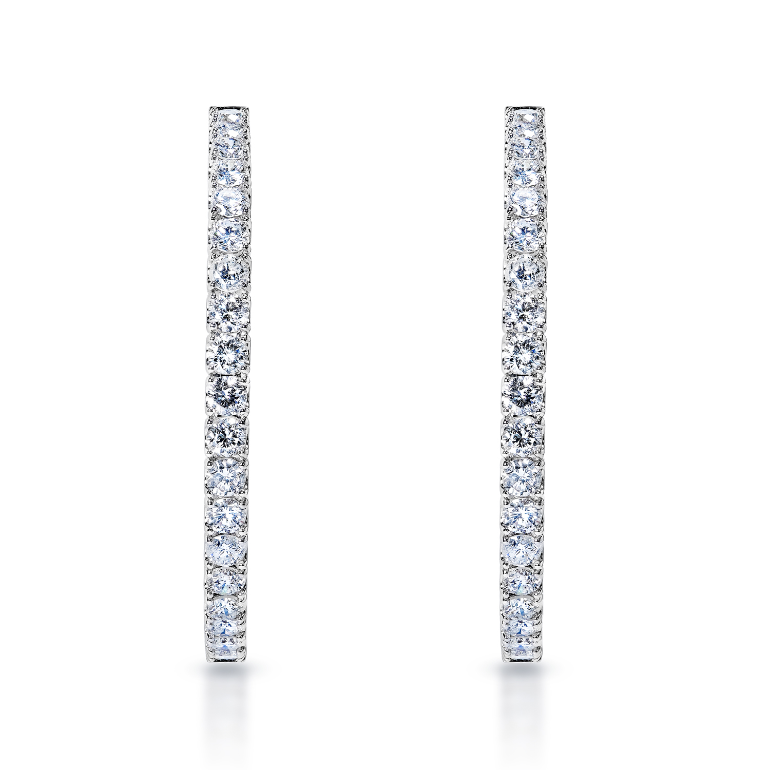 True 12 Carat Round Brilliant Diamond Hoop Earrings in 14k White Gold